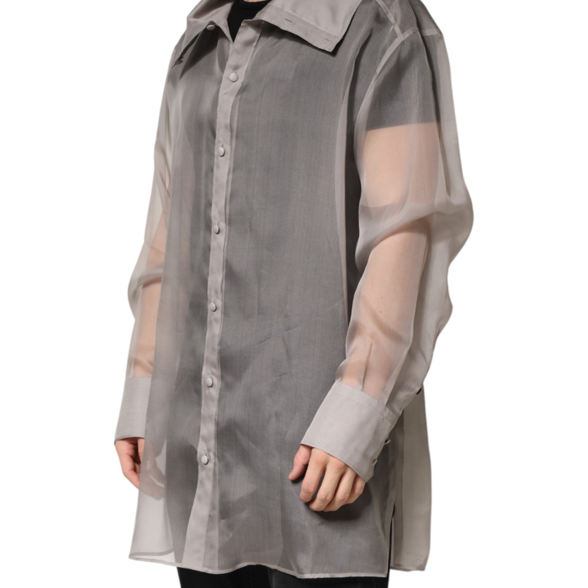 Dolce & Gabbana Gray Sheer Silk Button Front Men Dress Shirt