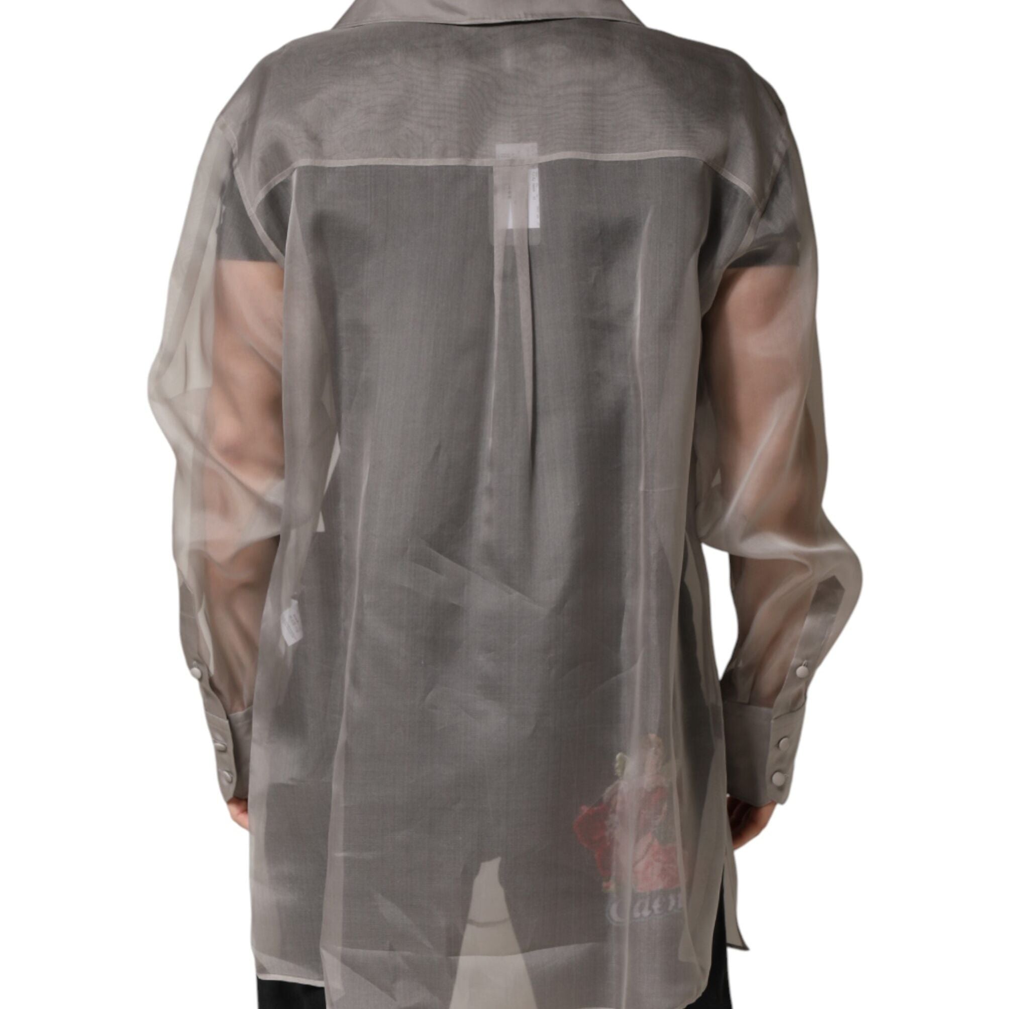 Dolce & Gabbana Gray Sheer Silk Button Front Men Dress Shirt