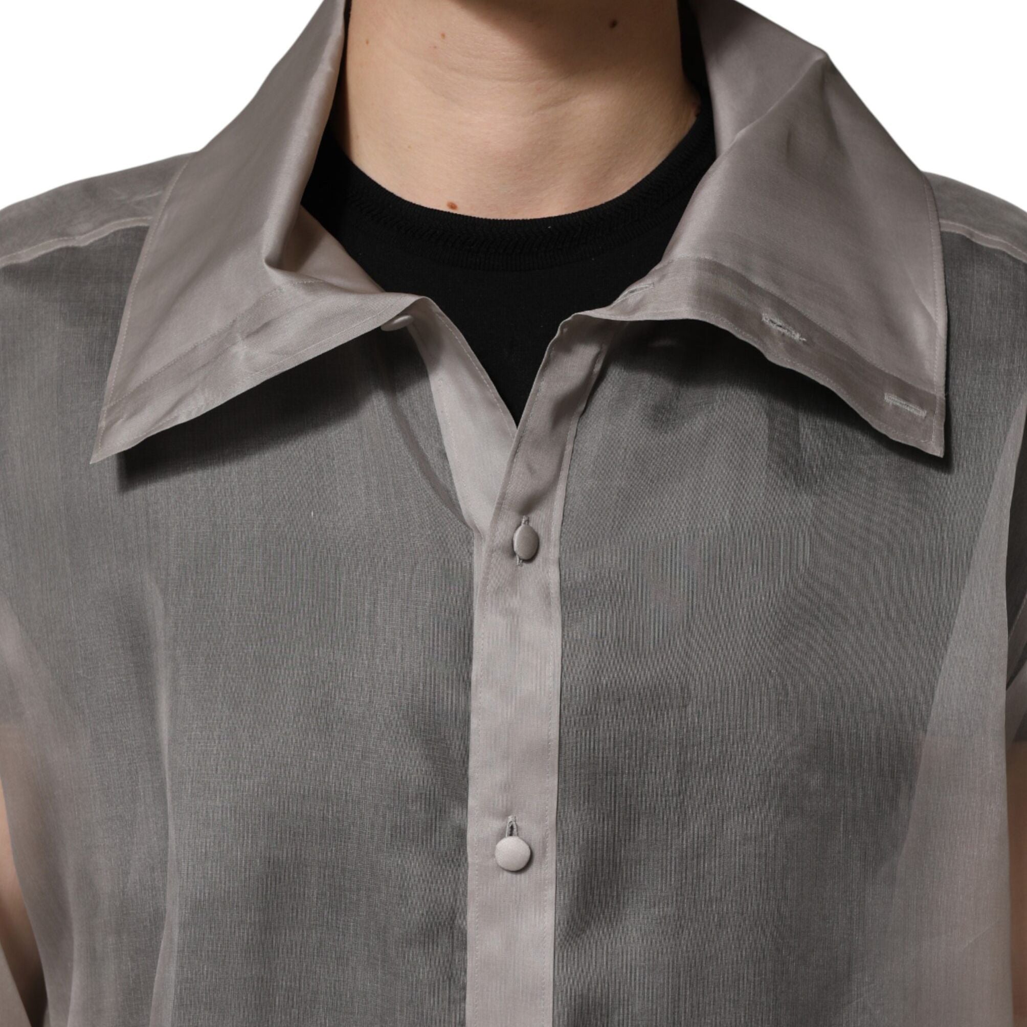 Dolce & Gabbana Gray Sheer Silk Button Front Men Dress Shirt