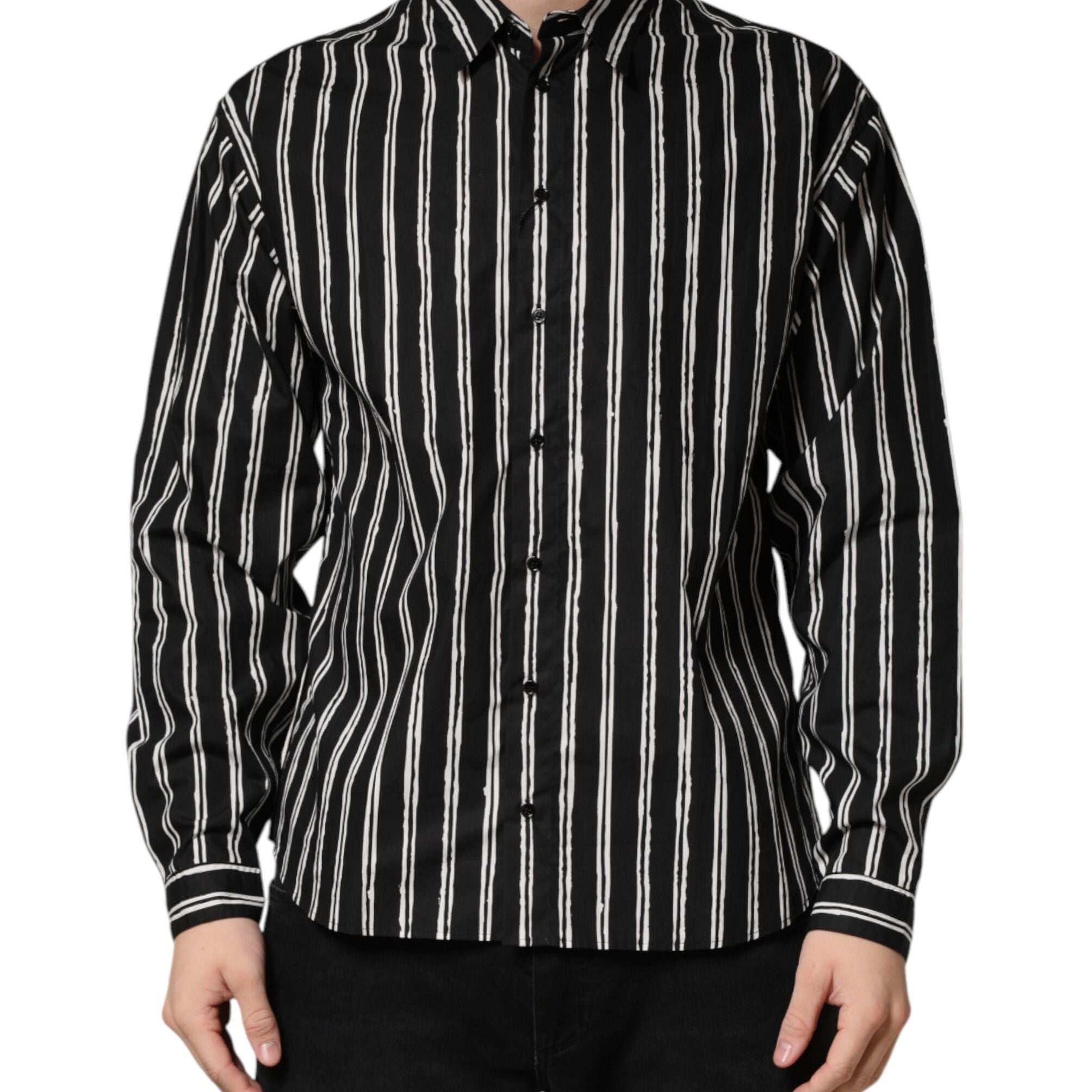 Dolce & Gabbana Black Stripes Cotton Men Formal Dress Shirt