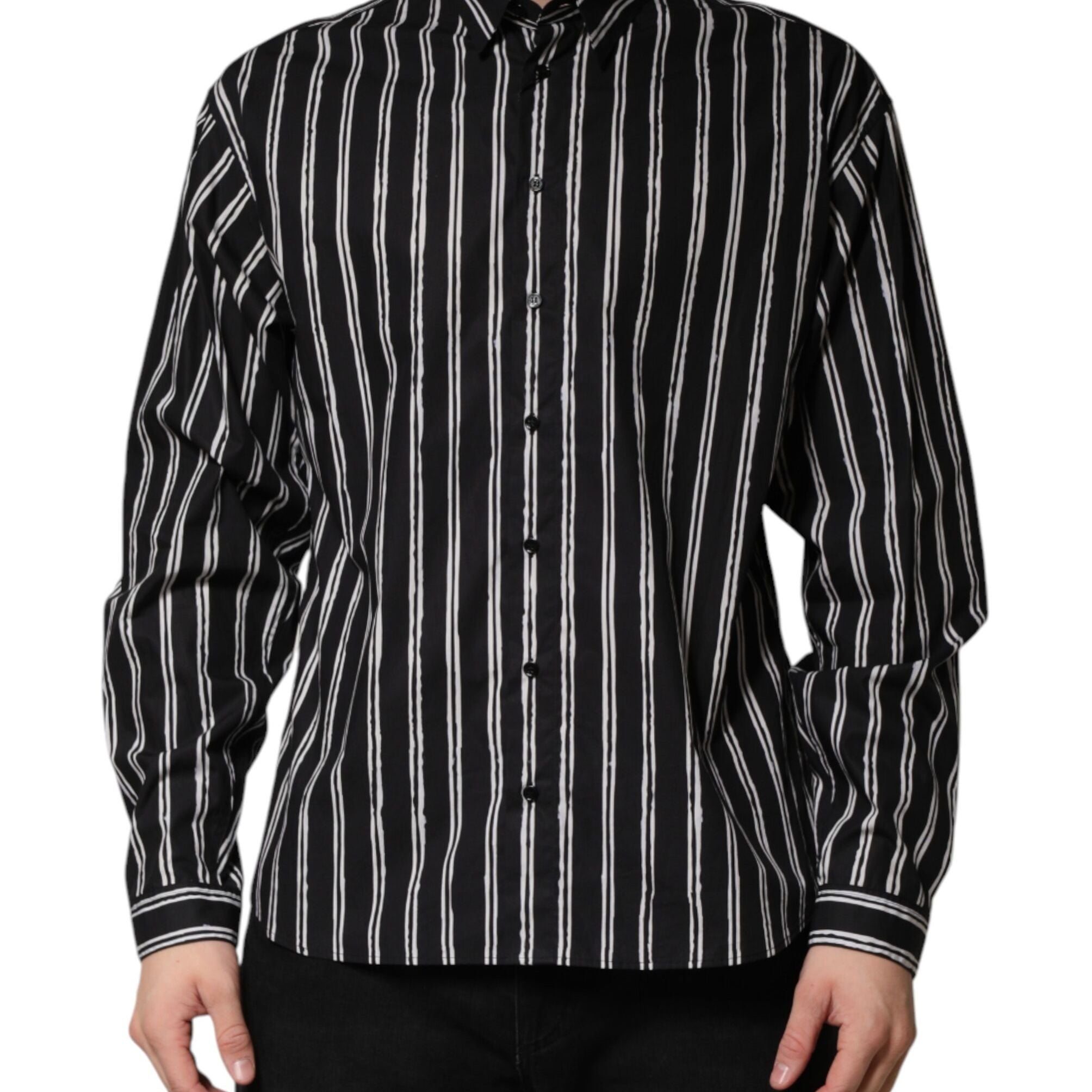 Dolce & Gabbana Black Stripes Cotton Men Formal Dress Shirt