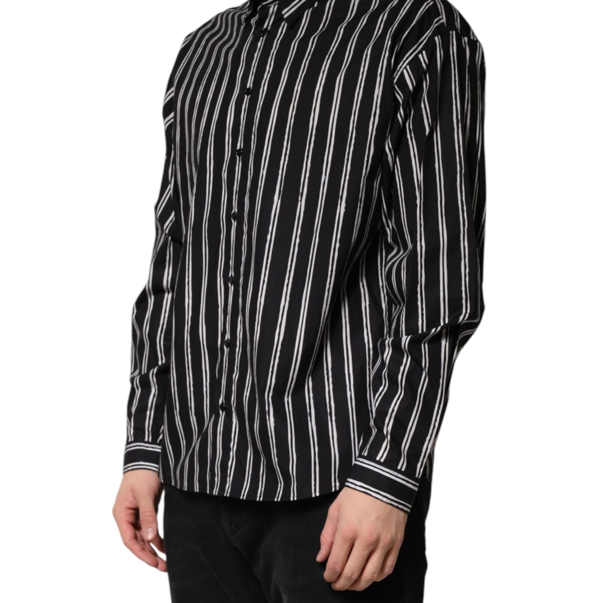 Dolce & Gabbana Black Stripes Cotton Men Formal Dress Shirt
