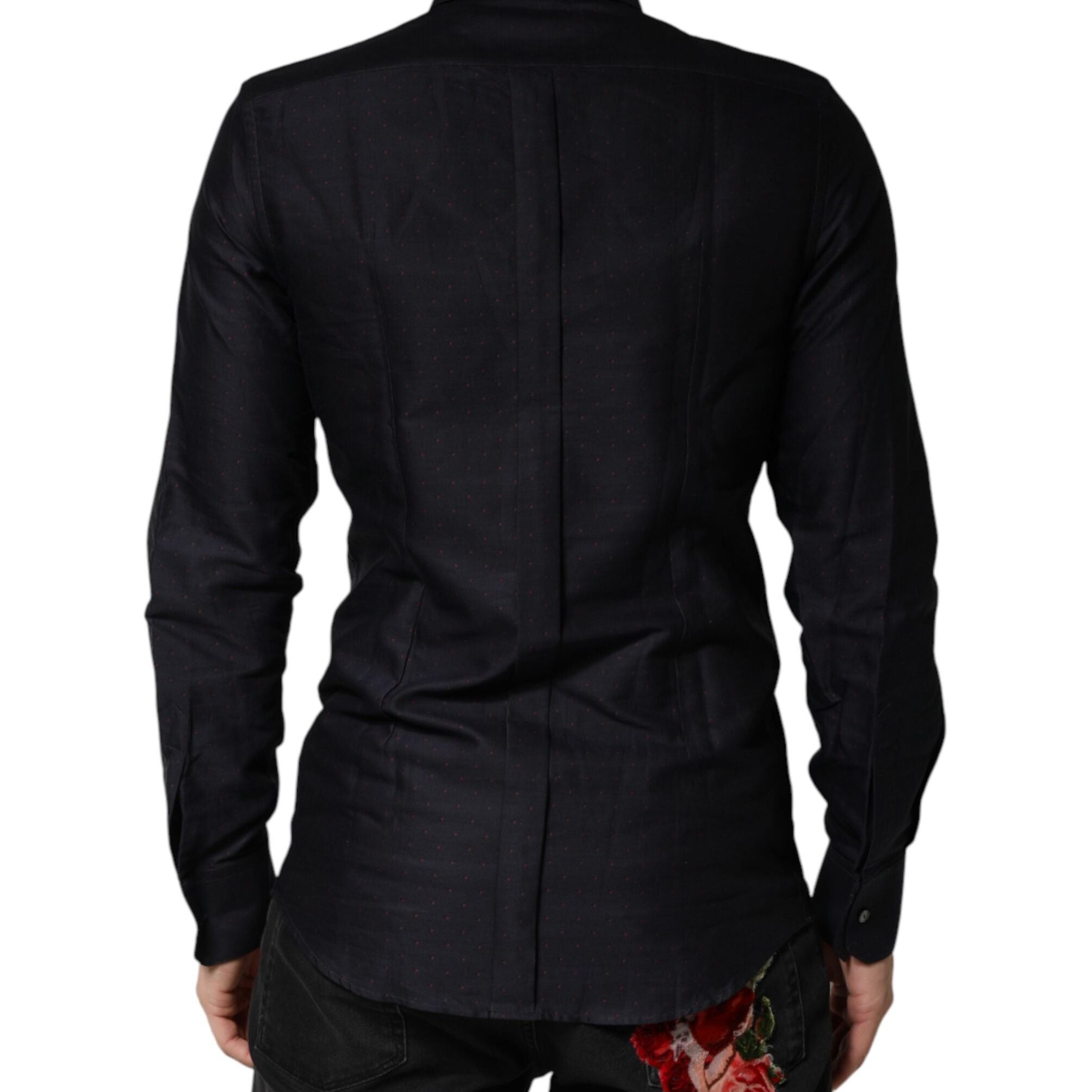Dolce & Gabbana Black Dotted Cotton Collared GOLD Dress Shirt