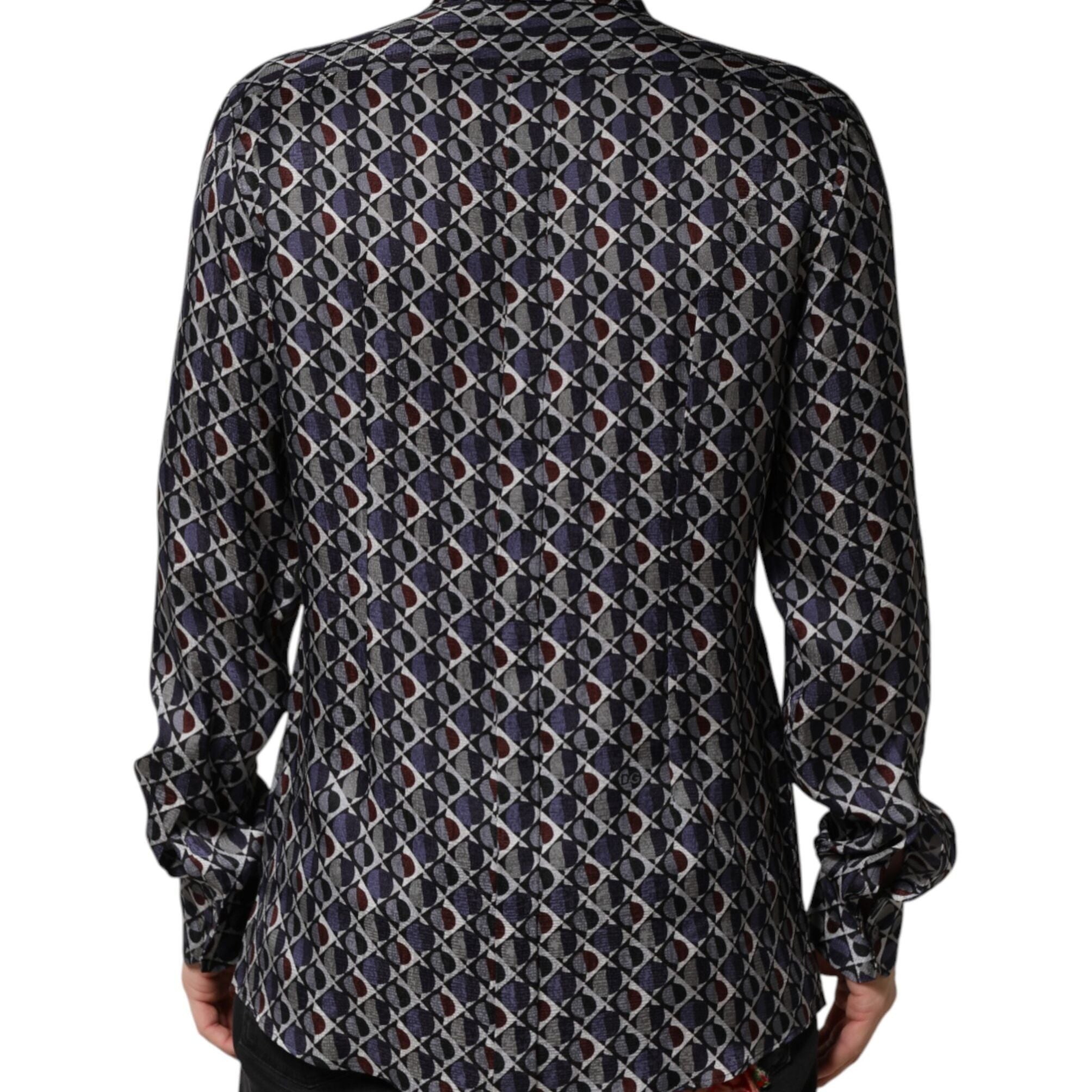 Dolce & Gabbana Multicolor Patterned Collared GOLD Men Dress Shirt
