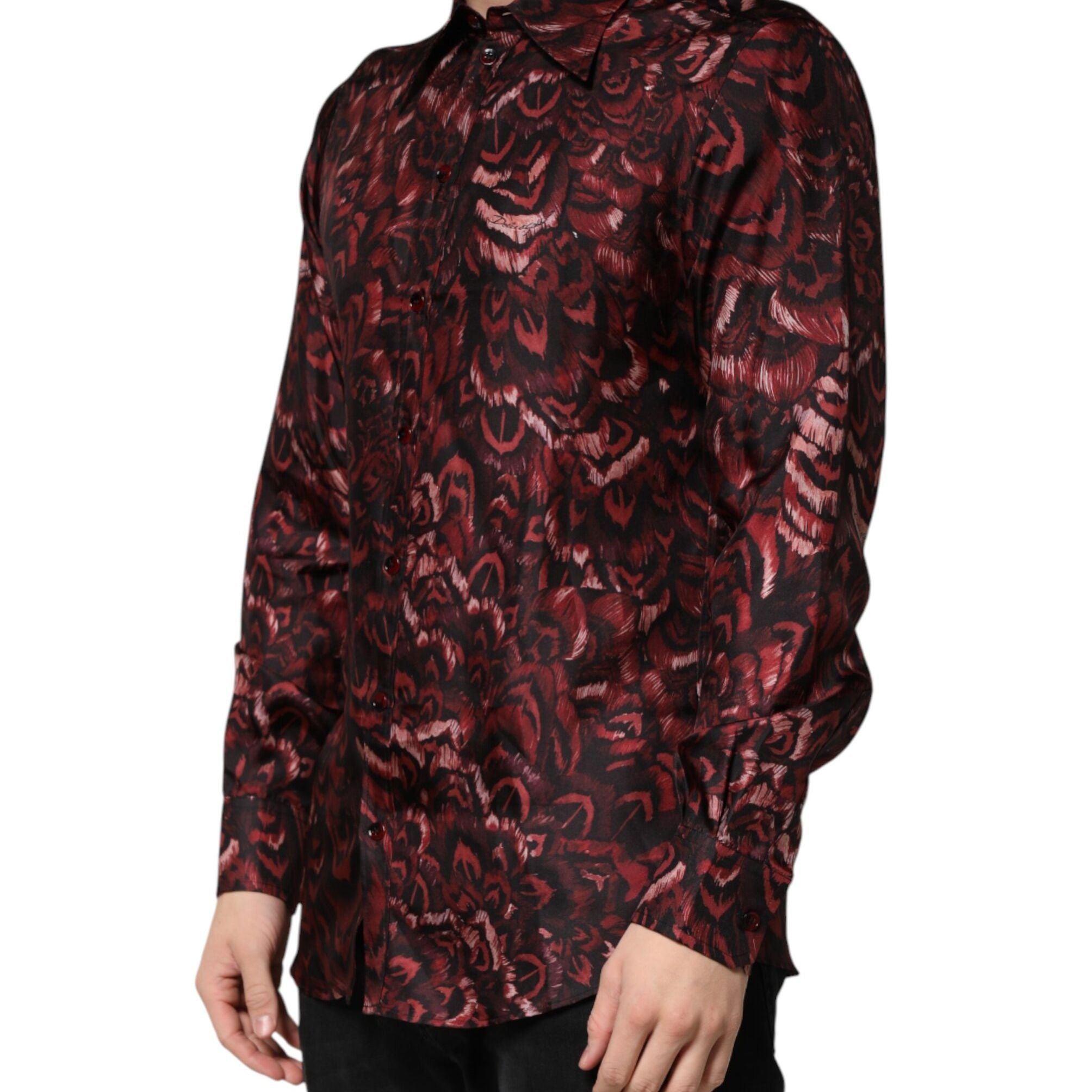 Dolce & Gabbana Bordeaux Patterned Collared Men Dress Shirt