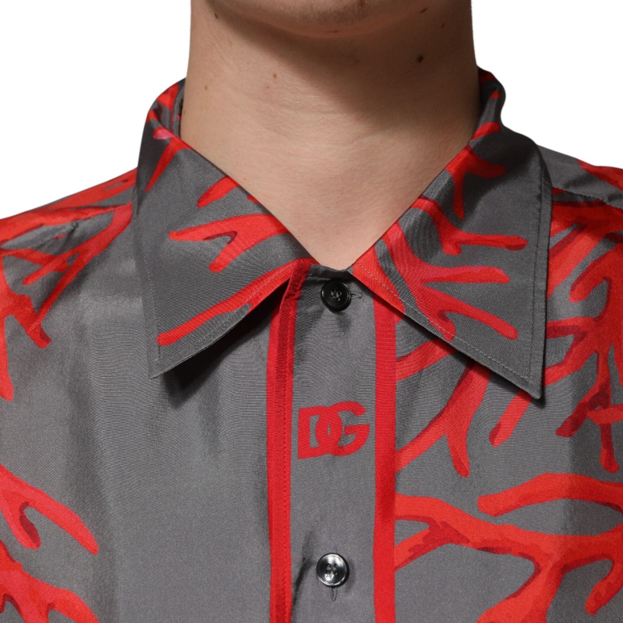 Dolce & Gabbana Gray Red Corals Short Sleeves Casual Shirt