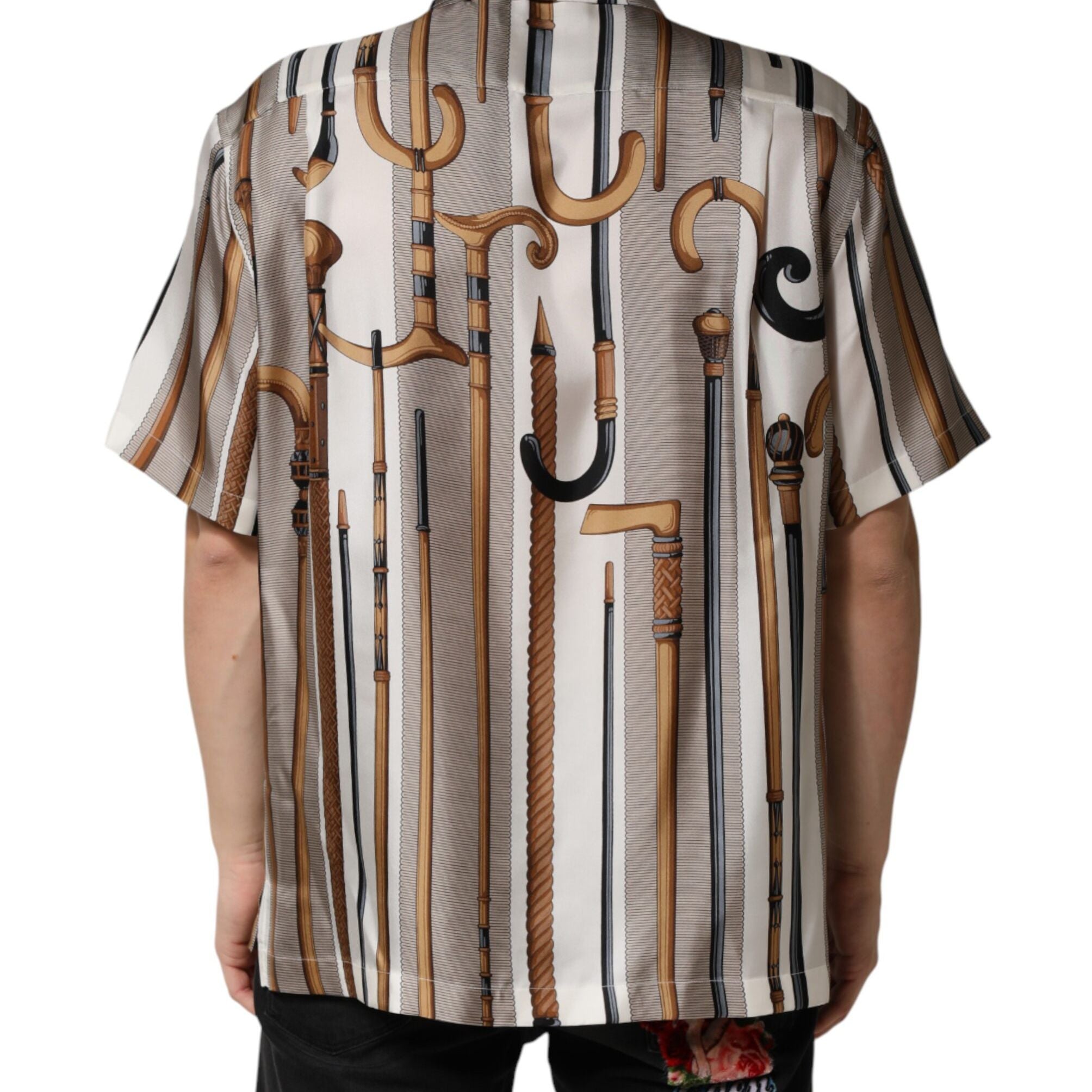 Dolce & Gabbana Multicolor Walking Stick Print Men Shirt