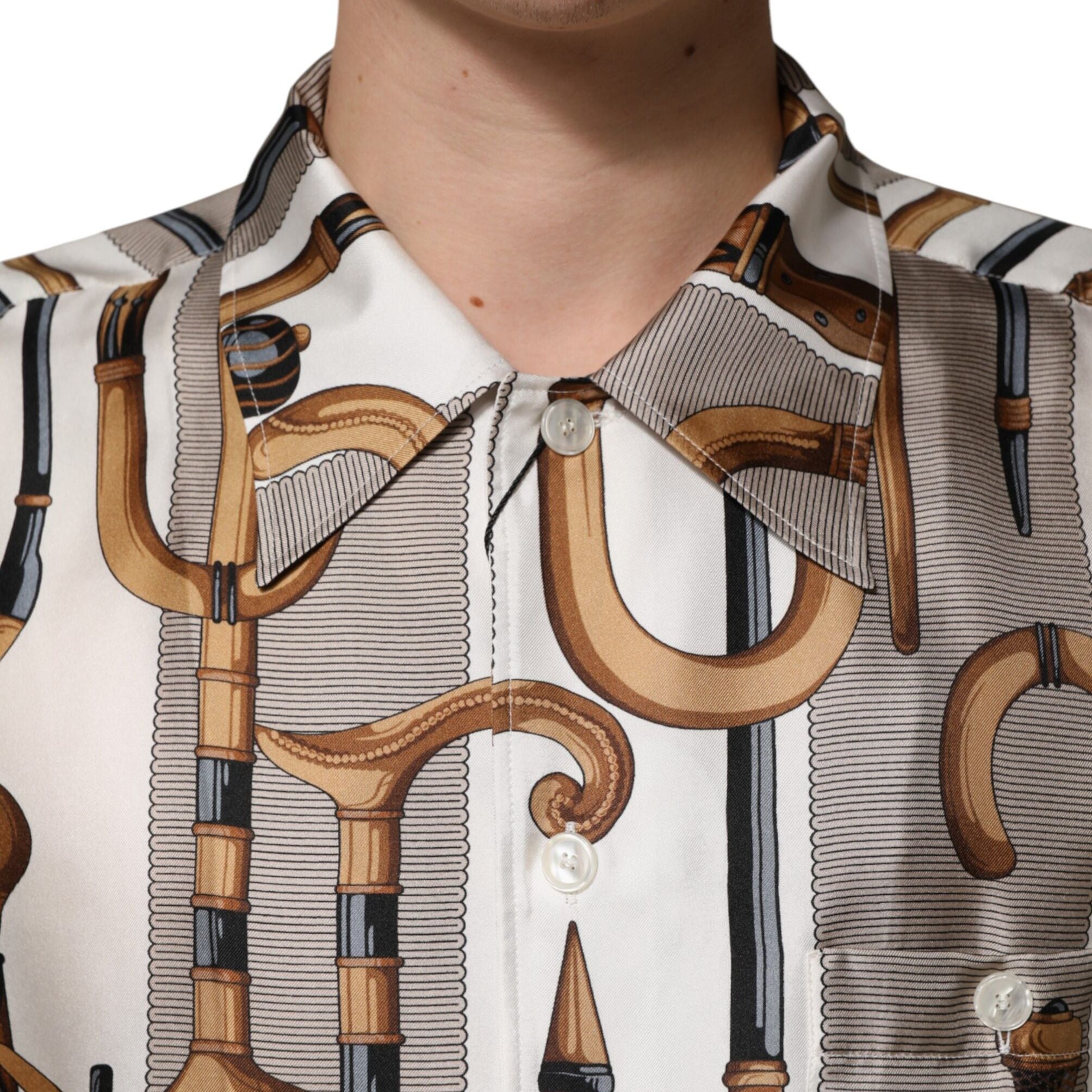 Dolce & Gabbana Multicolor Walking Stick Print Men Shirt