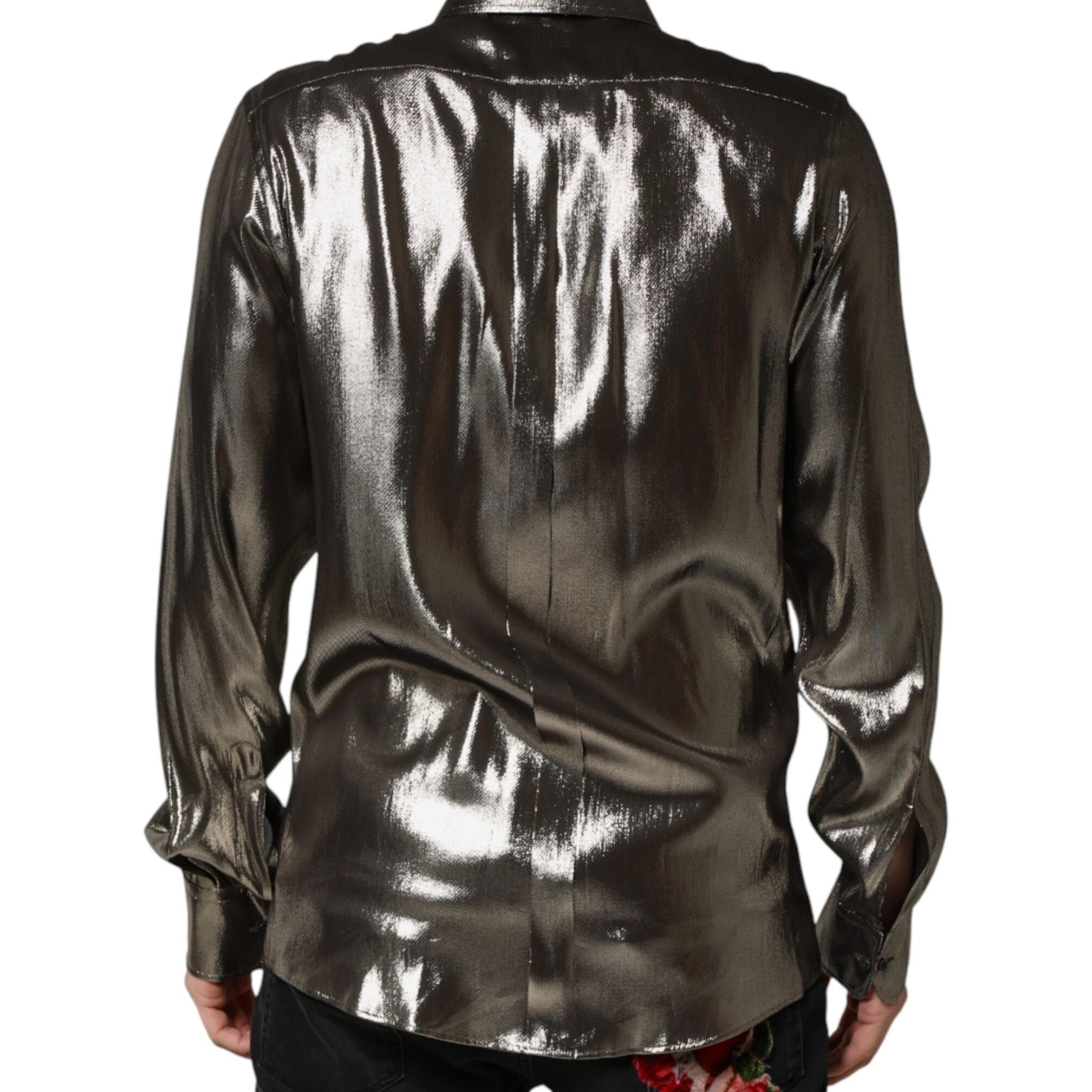 Dolce & Gabbana Silver Silk GOLD Collared Dress Formal Shirt