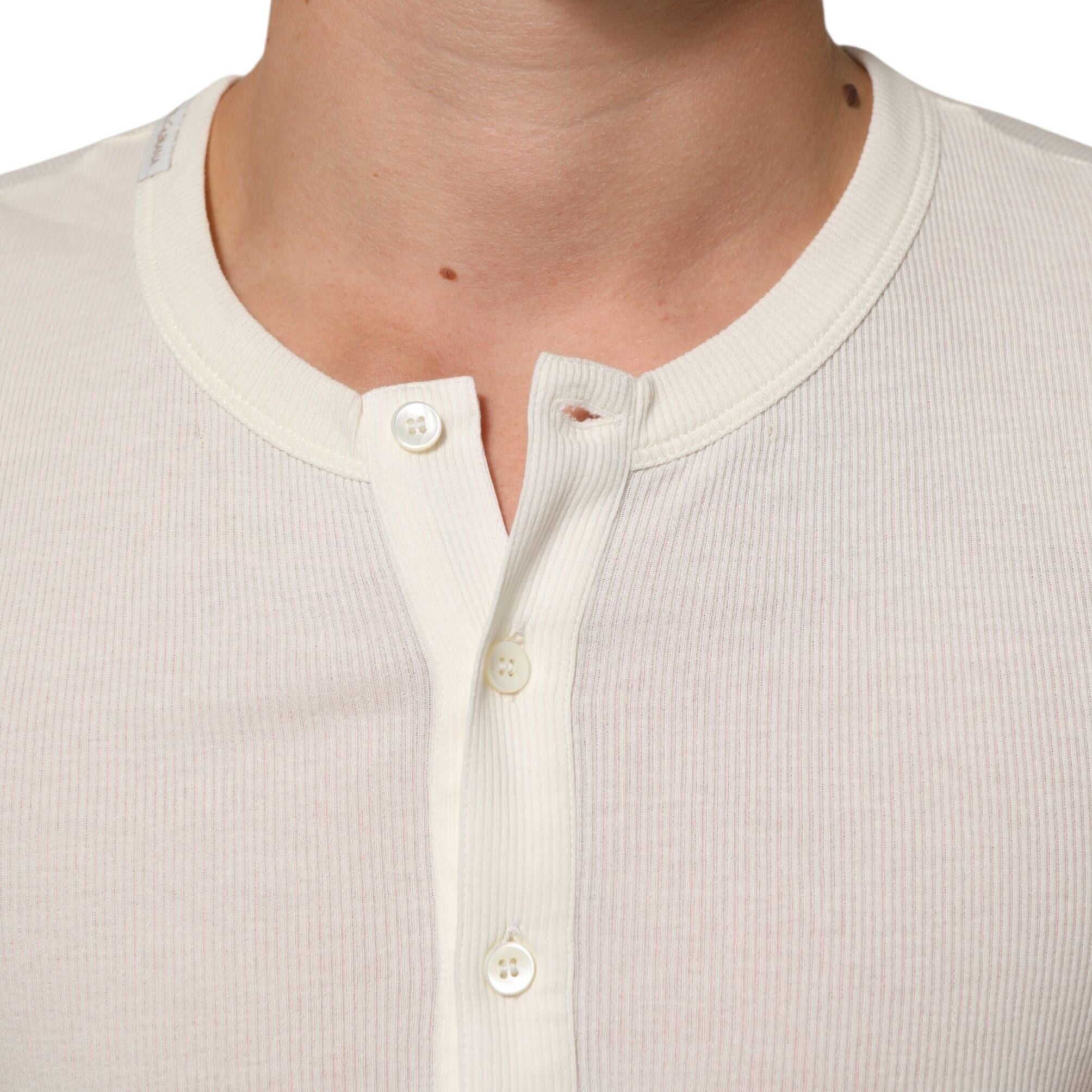 Dolce & Gabbana Off White Cotton Short Sleeve Henley T-shirt