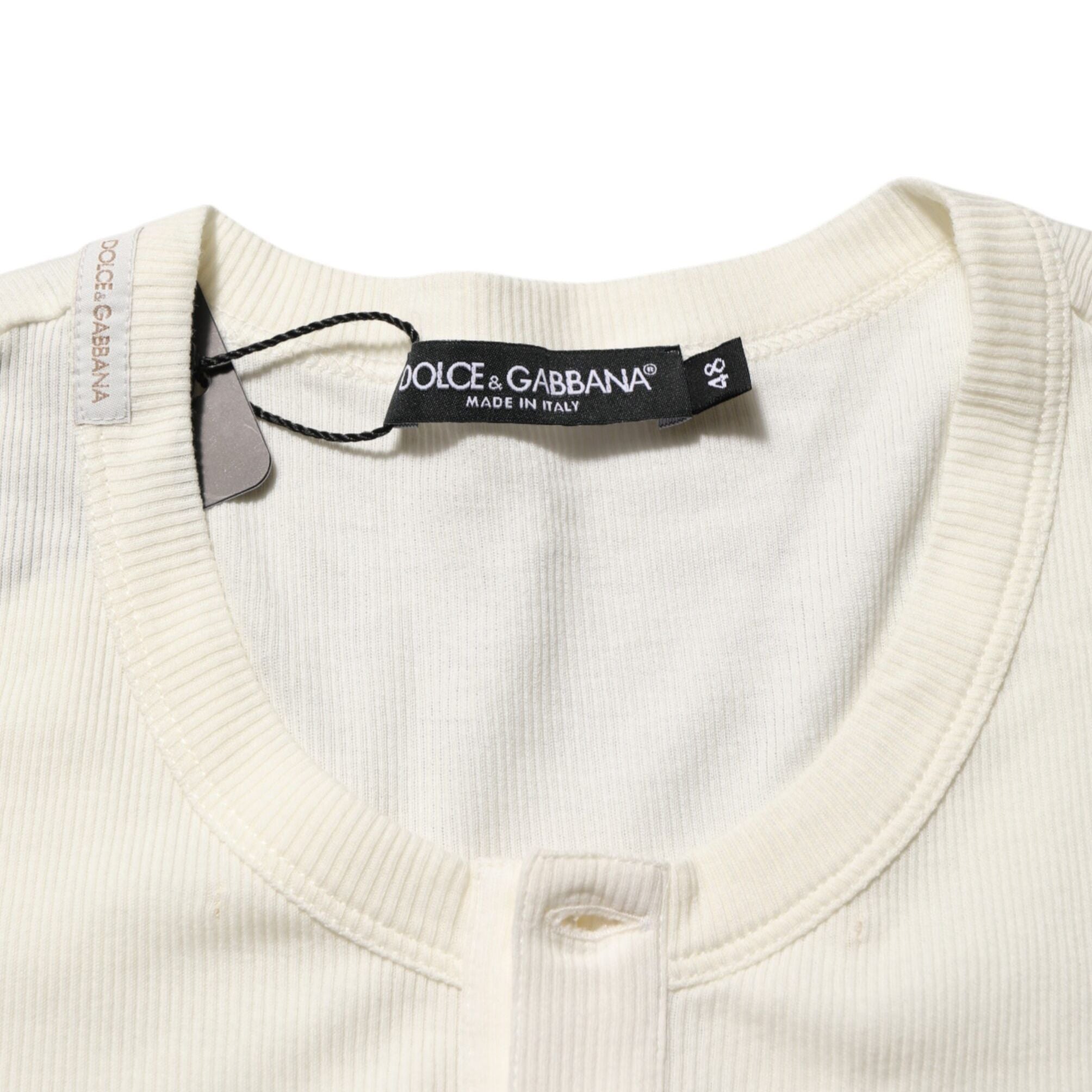 Dolce & Gabbana Off White Cotton Short Sleeve Henley T-shirt