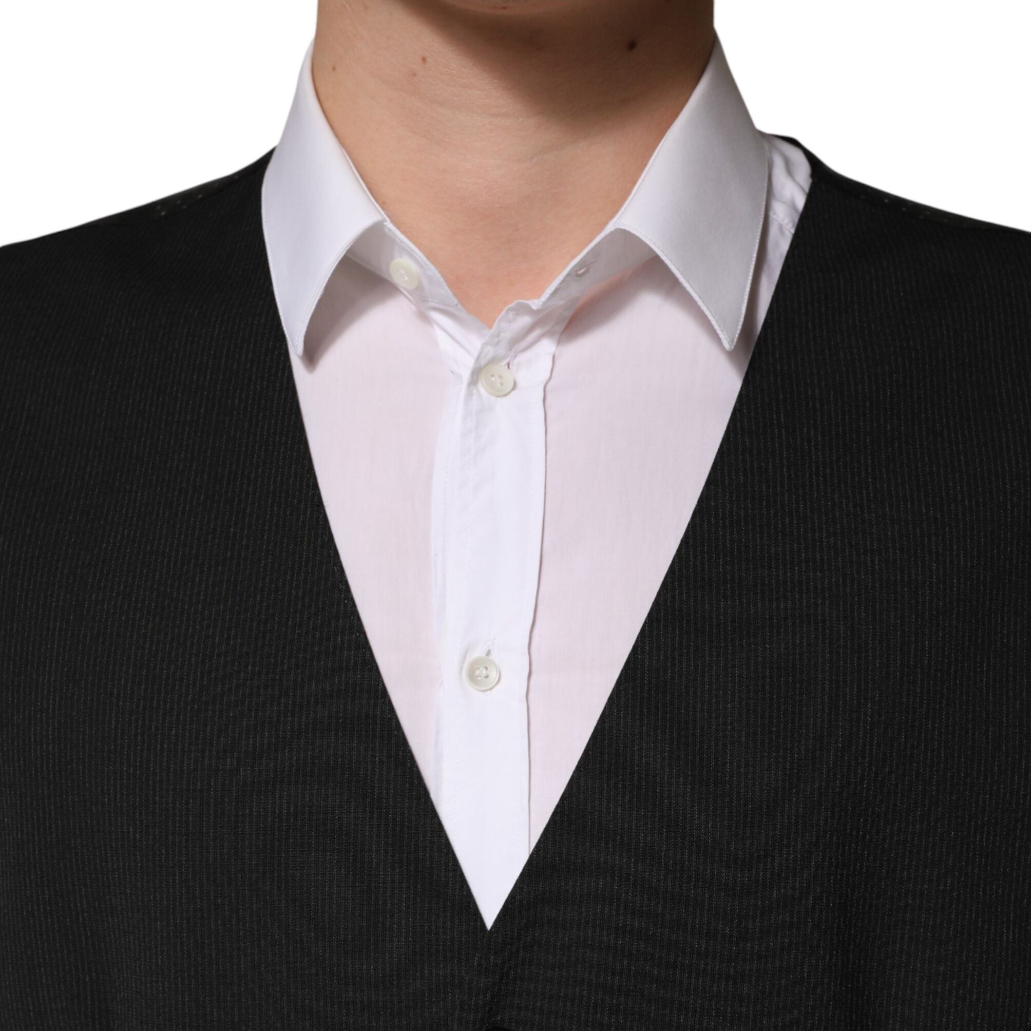 Dolce & Gabbana Black Wool Dress Men Formal Waistcoat Vest
