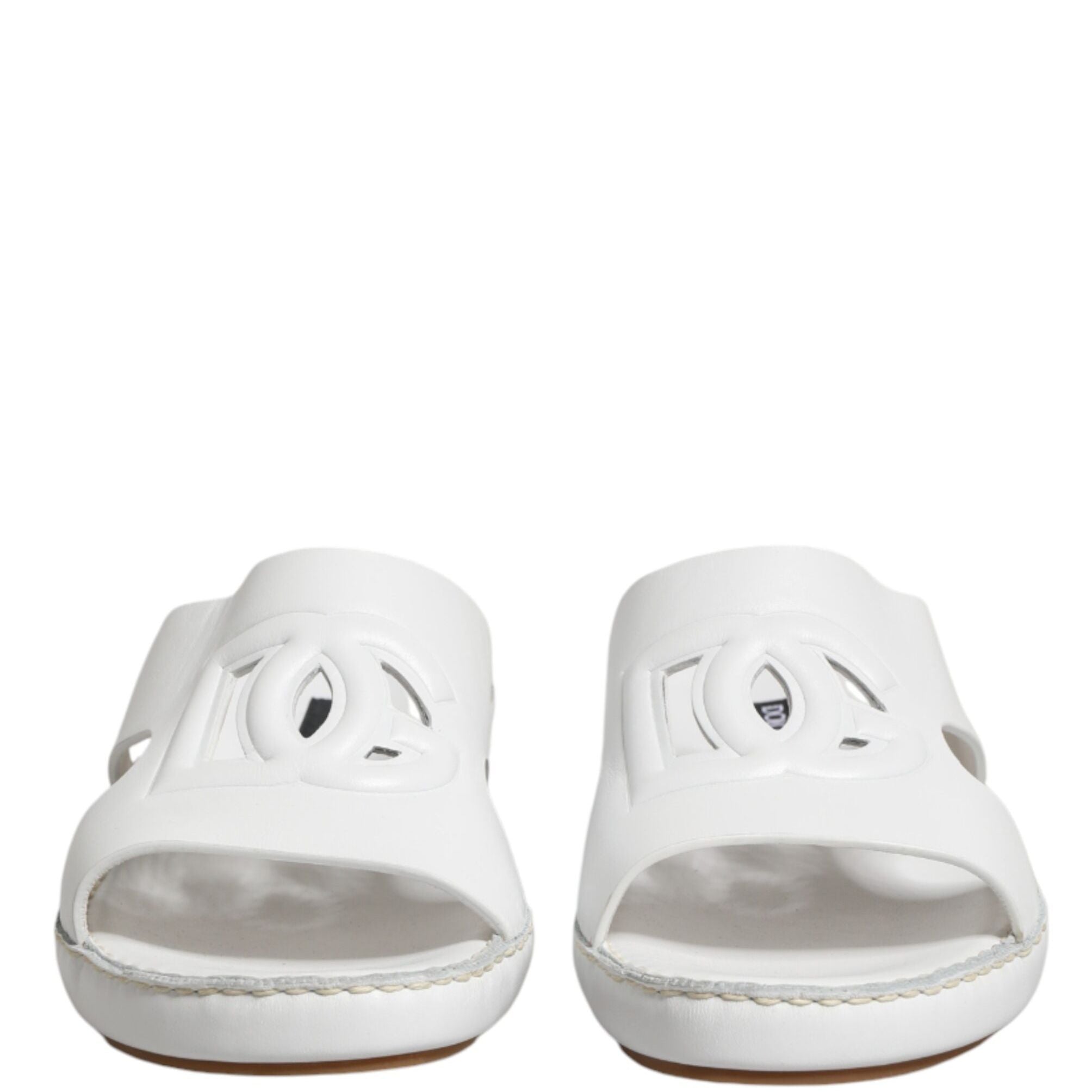 Dolce & Gabbana White DG Cutout Slides Slippers Flats Shoes
