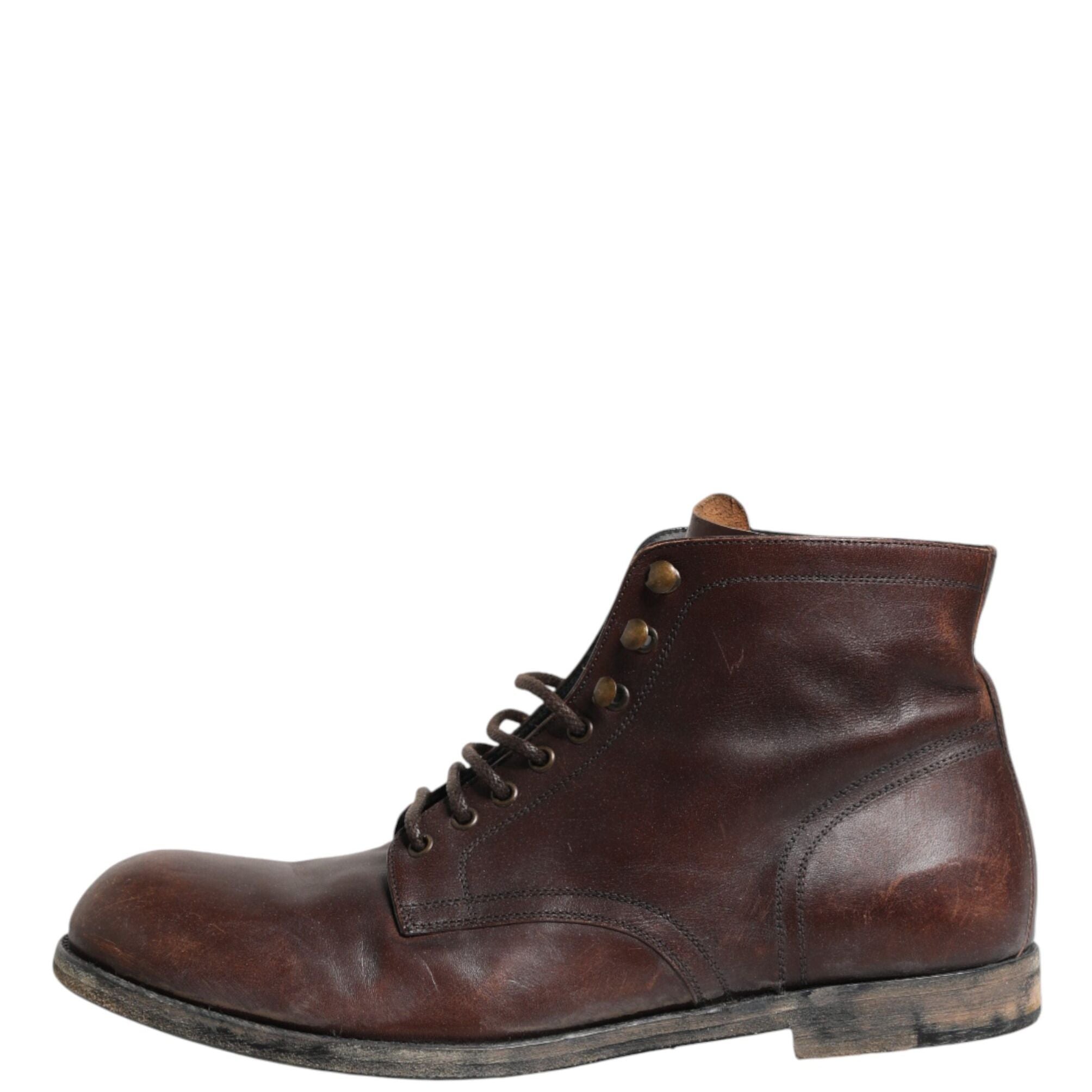 Dolce & Gabbana Brown Lace Up Short Ankle Boots Men Shoes
