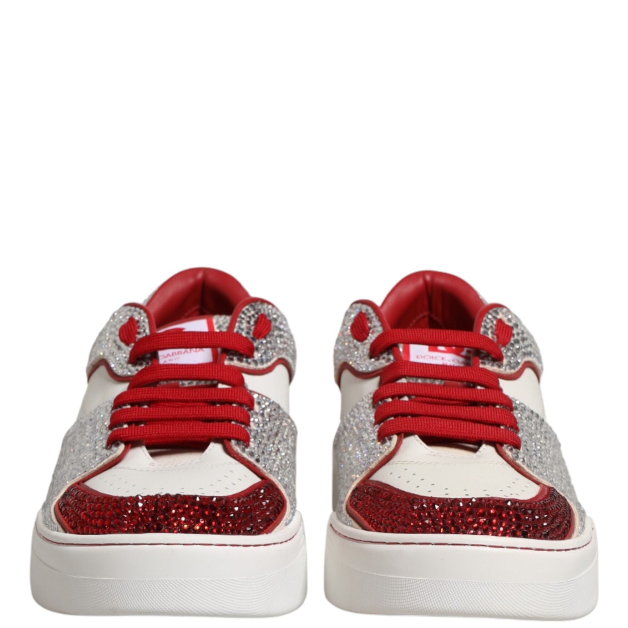 Dolce & Gabbana White Red Rhinestone Embellished Men Sneakers Shoes