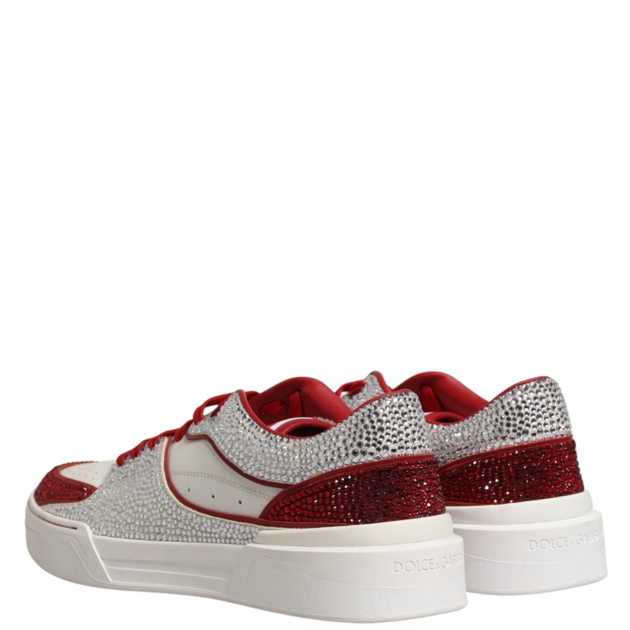 Dolce & Gabbana White Red Rhinestone Embellished Men Sneakers Shoes