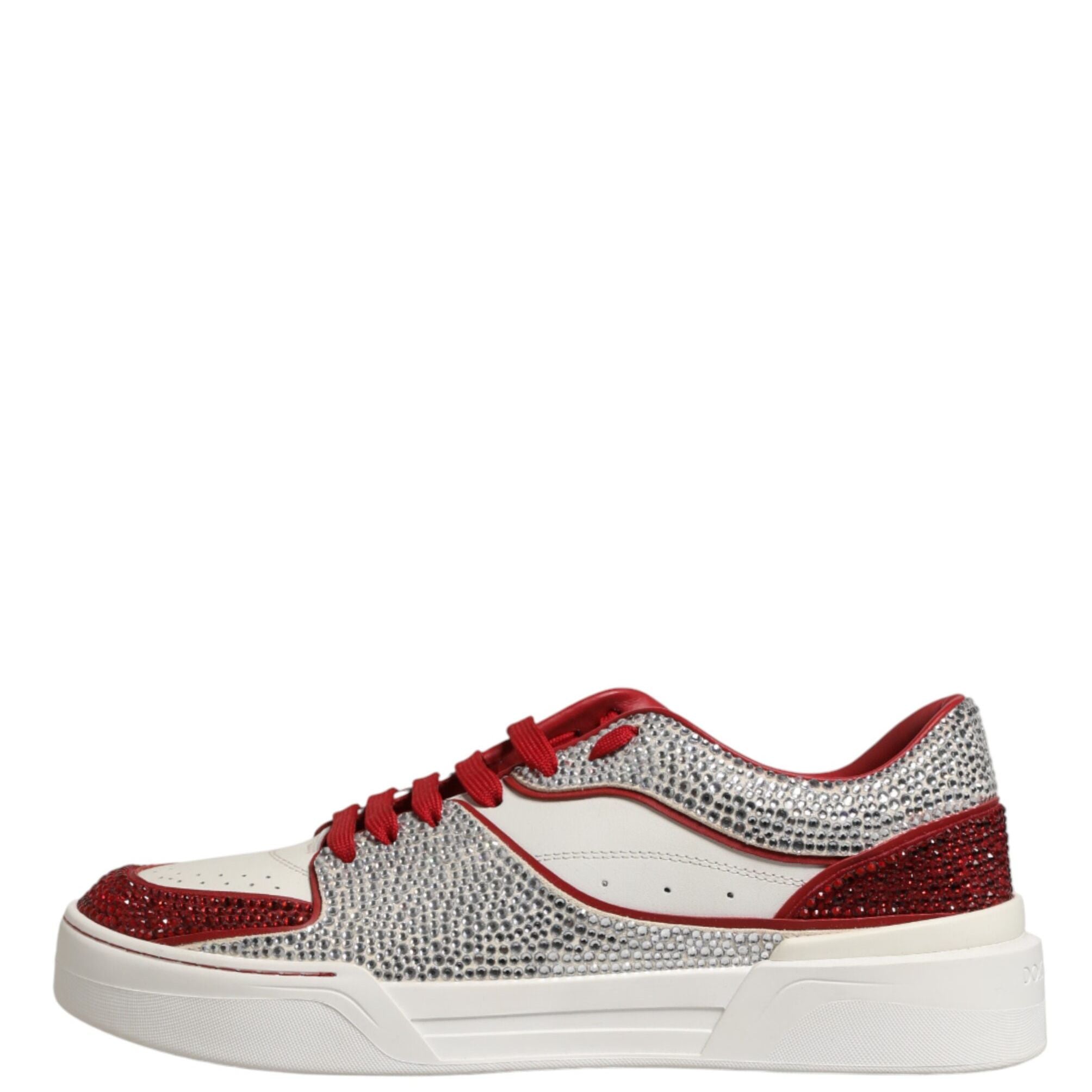 Dolce & Gabbana White Red Rhinestone Embellished Men Sneakers Shoes