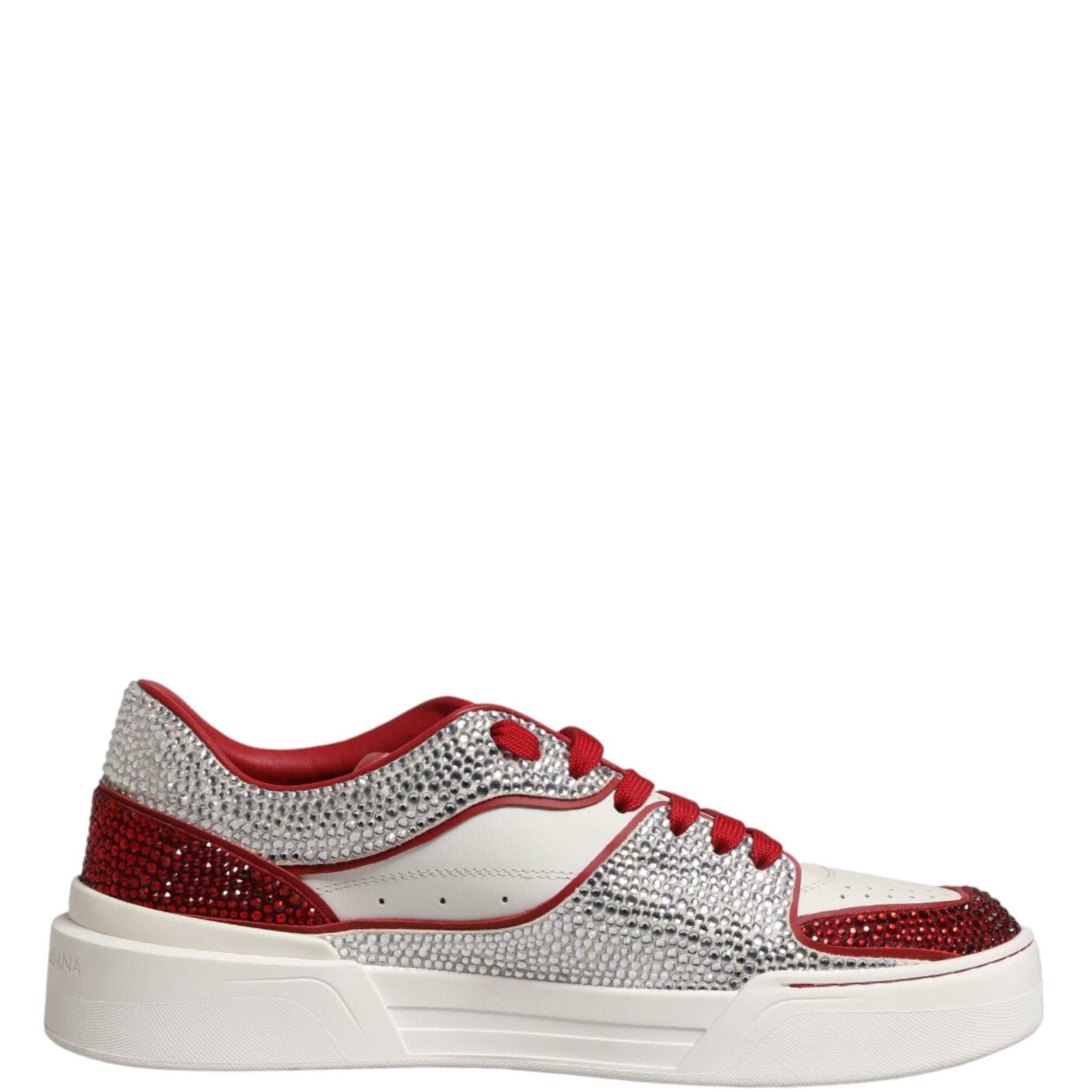 Dolce & Gabbana White Red Rhinestone Embellished Men Sneakers Shoes