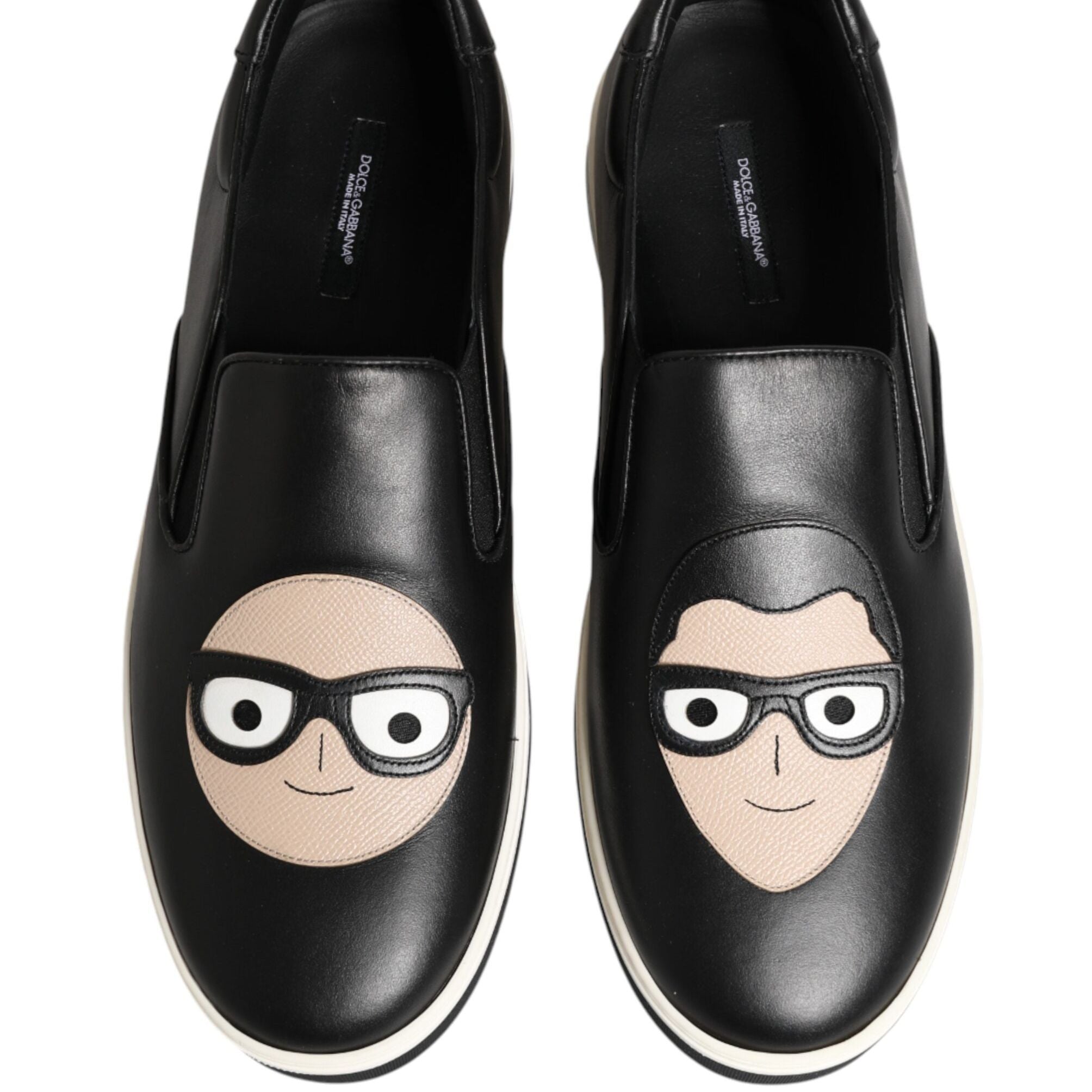 Dolce & Gabbana Black Leather Signature Figures Sneakers Shoes