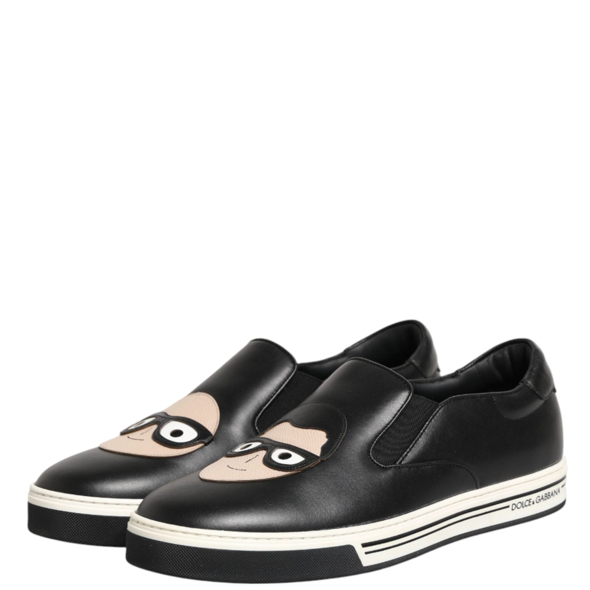 Dolce & Gabbana Black Leather Signature Figures Sneakers Shoes
