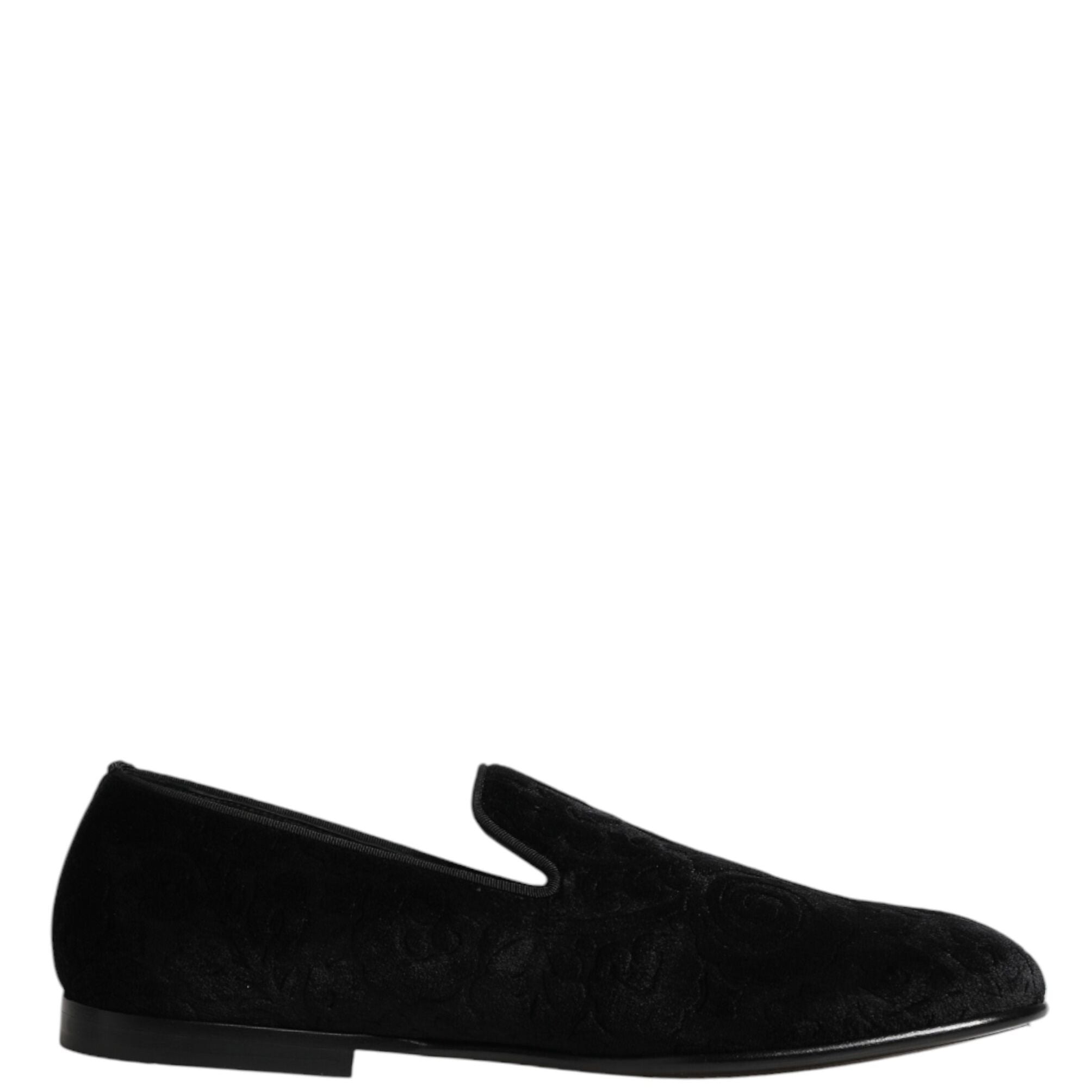 Dolce & Gabbana Black Velvet Slip On Loafers Formal Men Shoes
