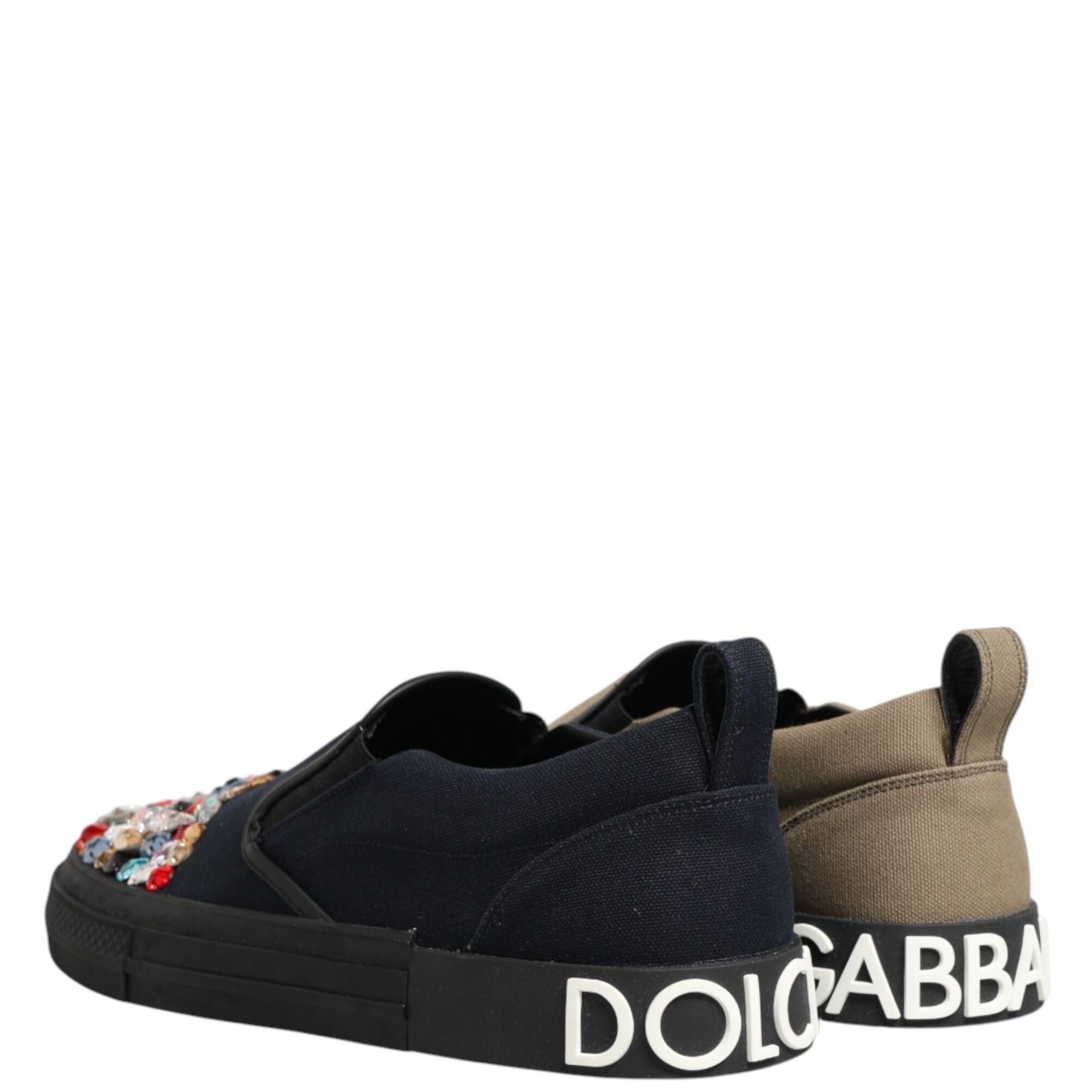 Dolce & Gabbana Blue Canvas Embellished Slip On Men Sneakers Shoes
