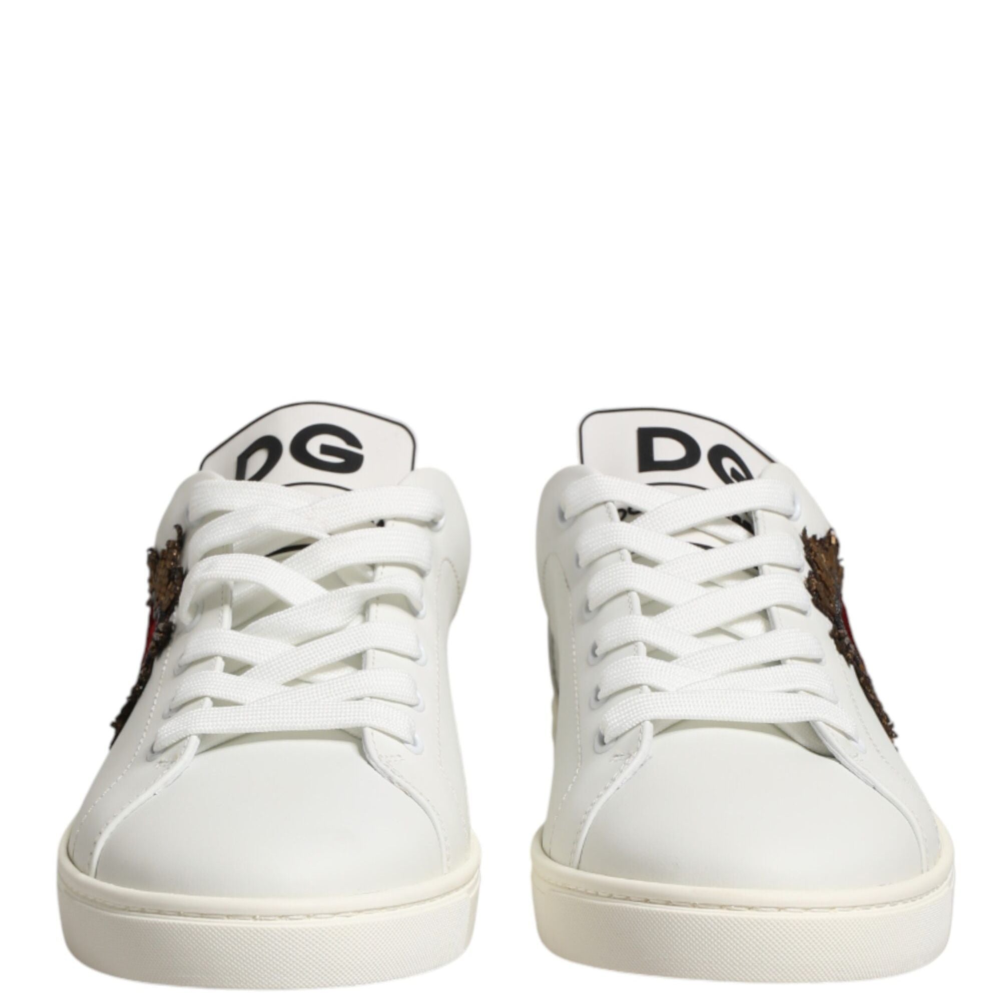 Dolce & Gabbana White Leather Sacred Heart Patch Sneakers Shoes