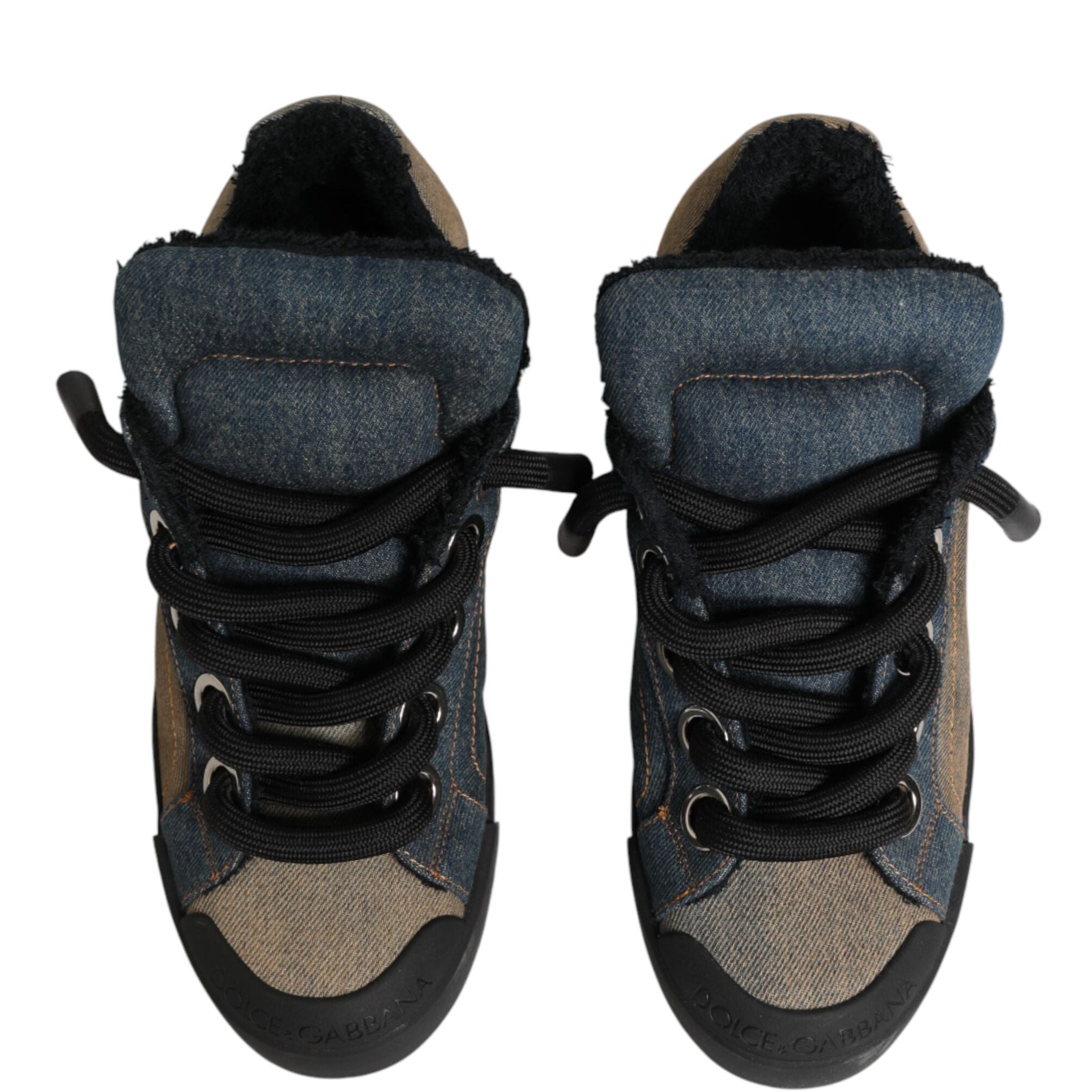 Dolce & Gabbana Multicolor Color Block Denim Low Top Sneakers Shoes
