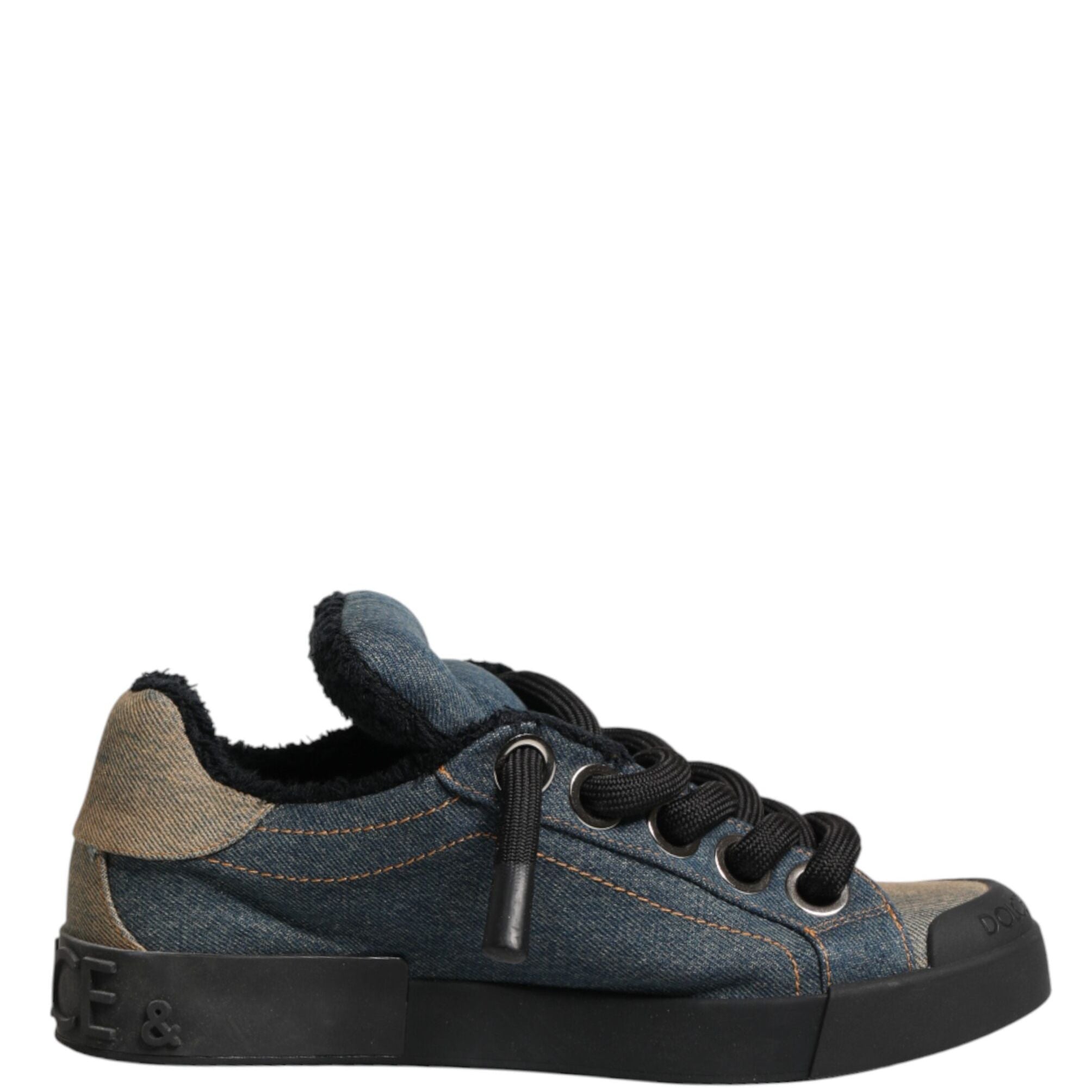 Dolce & Gabbana Multicolor Color Block Denim Low Top Sneakers Shoes