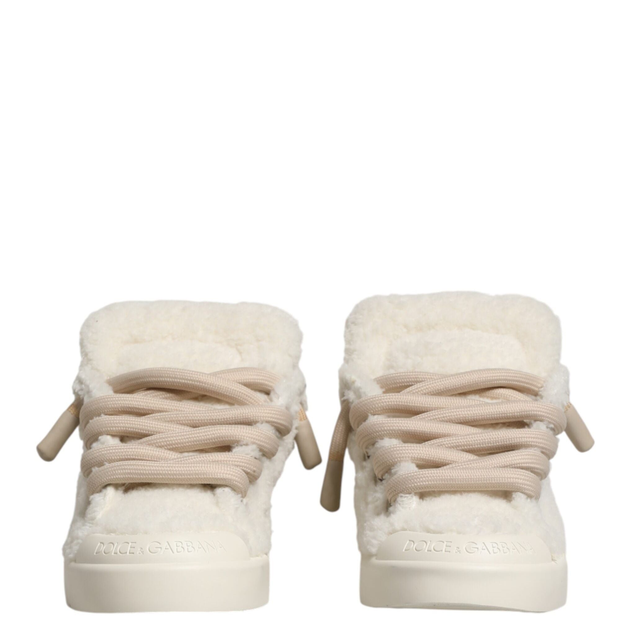 Dolce & Gabbana White Faux Shearling Low Top Sneakers  Shoes