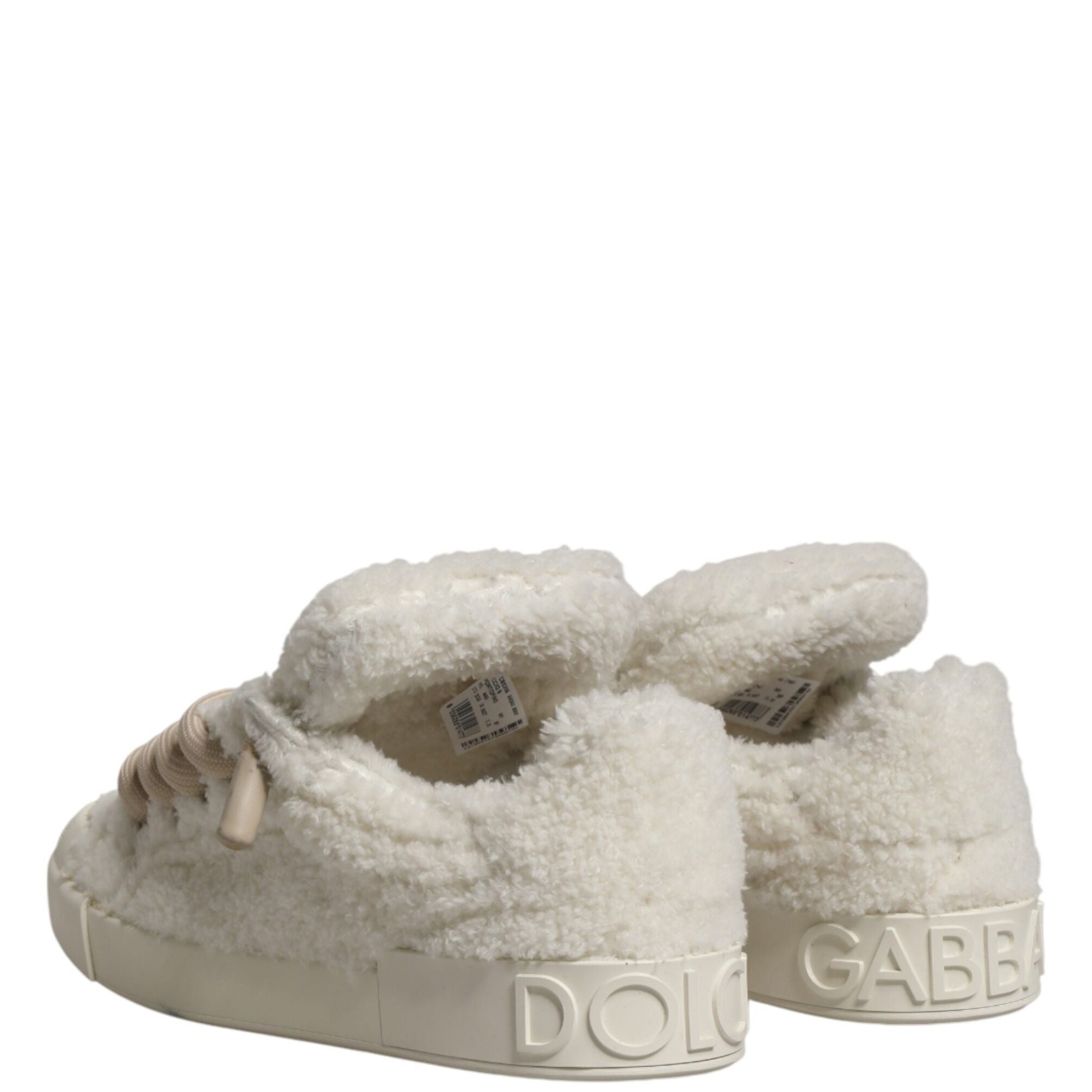Dolce & Gabbana White Faux Shearling Low Top Sneakers  Shoes