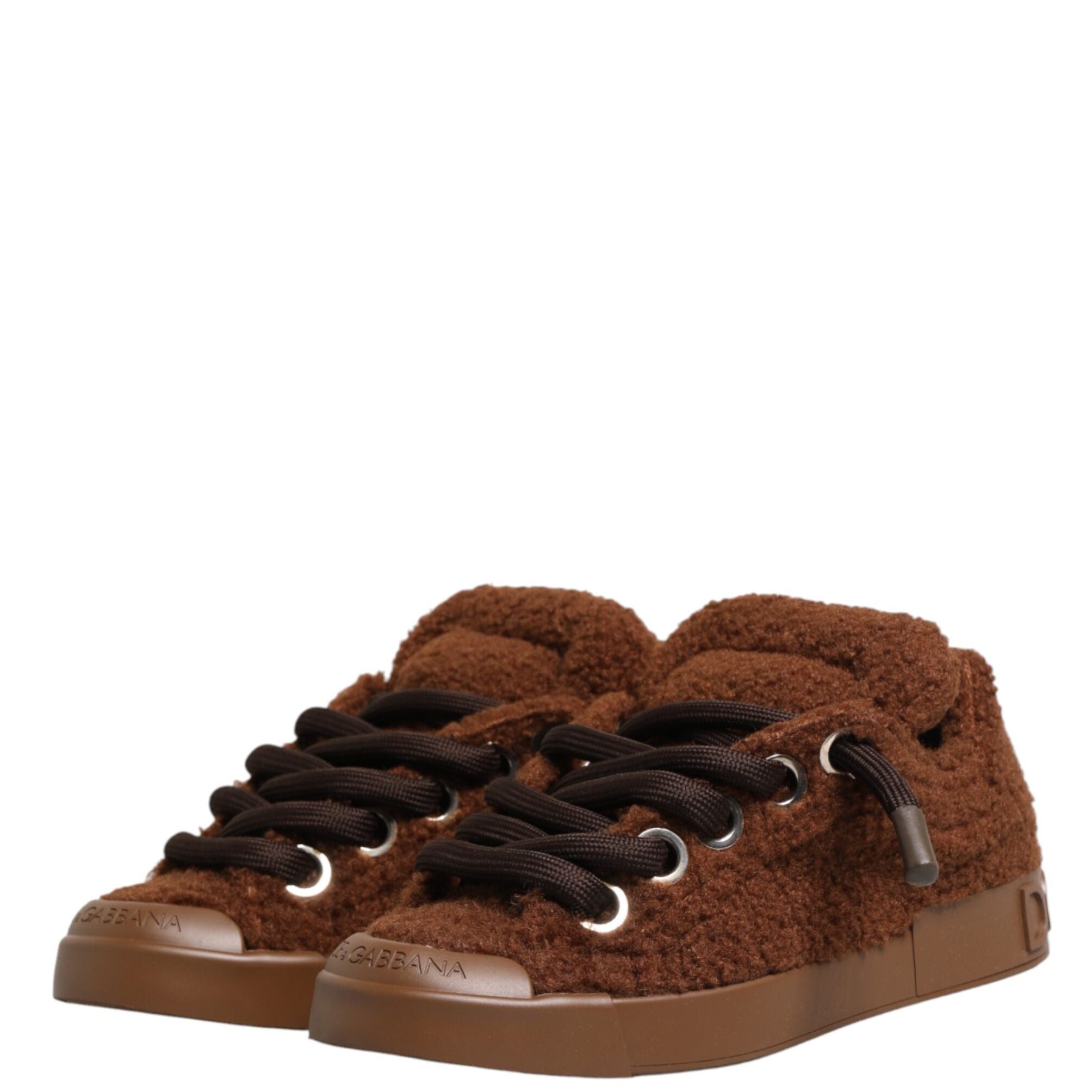 Dolce & Gabbana Brown Faux Shearling Low Top Sneakers Shoes