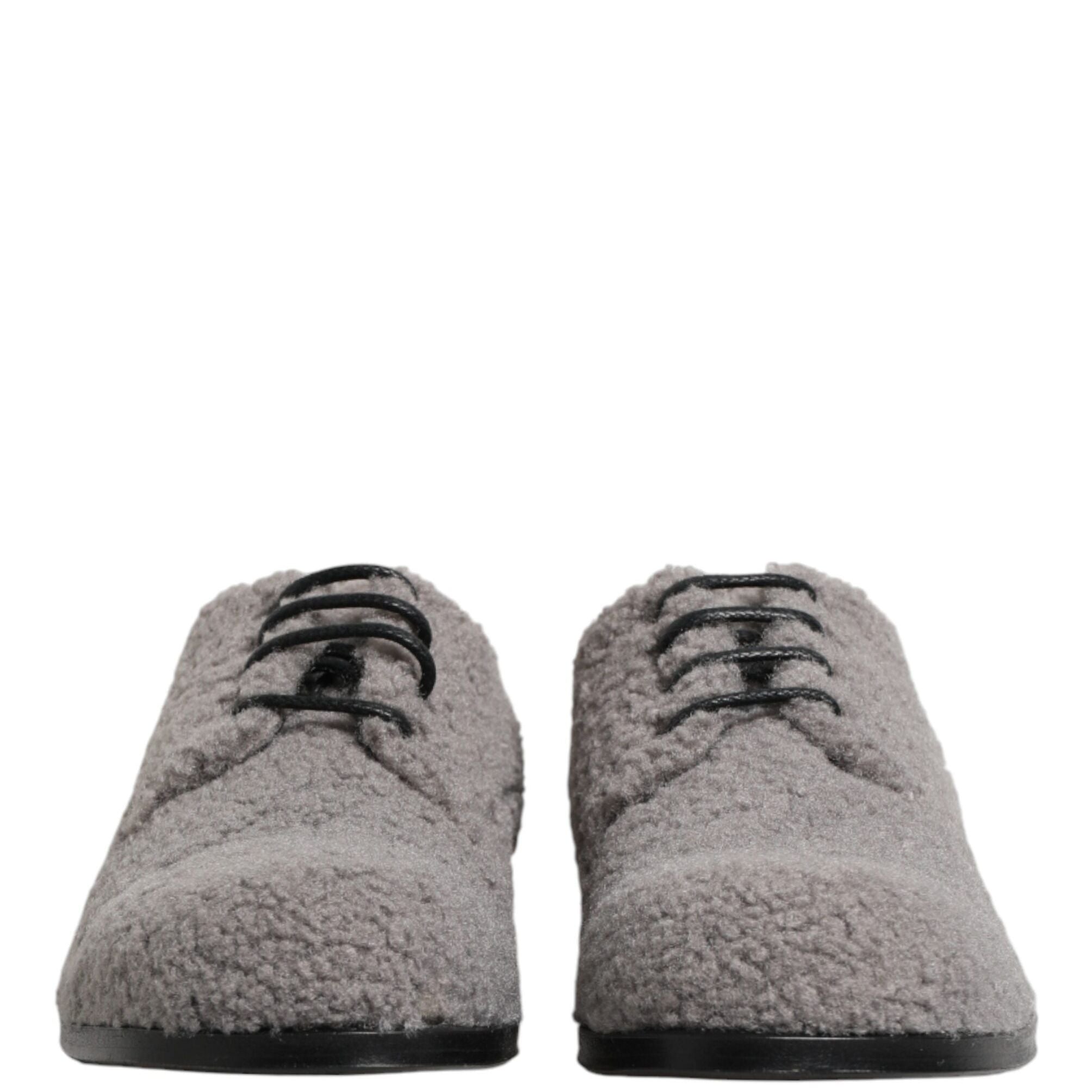 Dolce & Gabbana Gray Fleece Lace Up Men Derby Dress Shoes