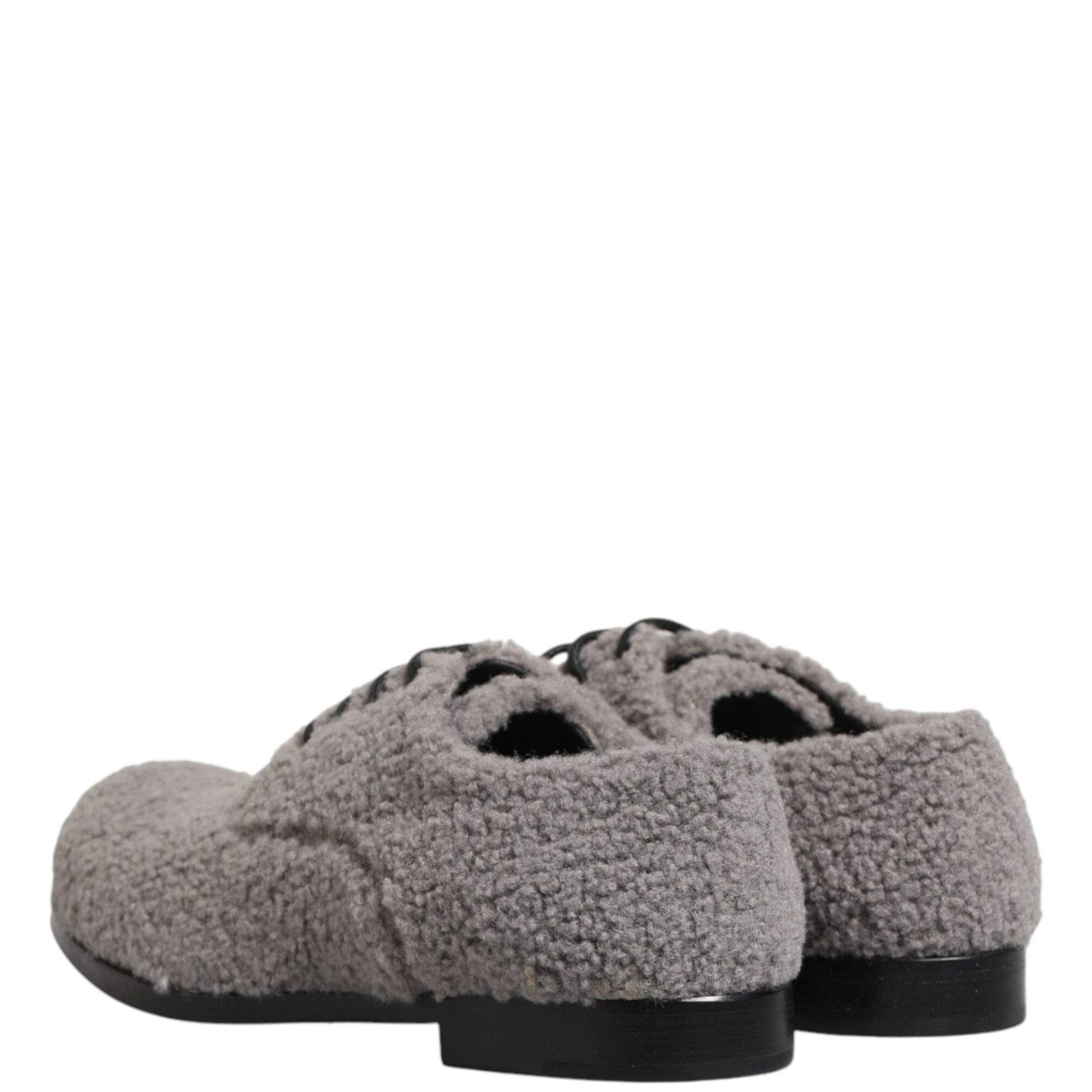 Dolce & Gabbana Gray Fleece Lace Up Men Derby Dress Shoes