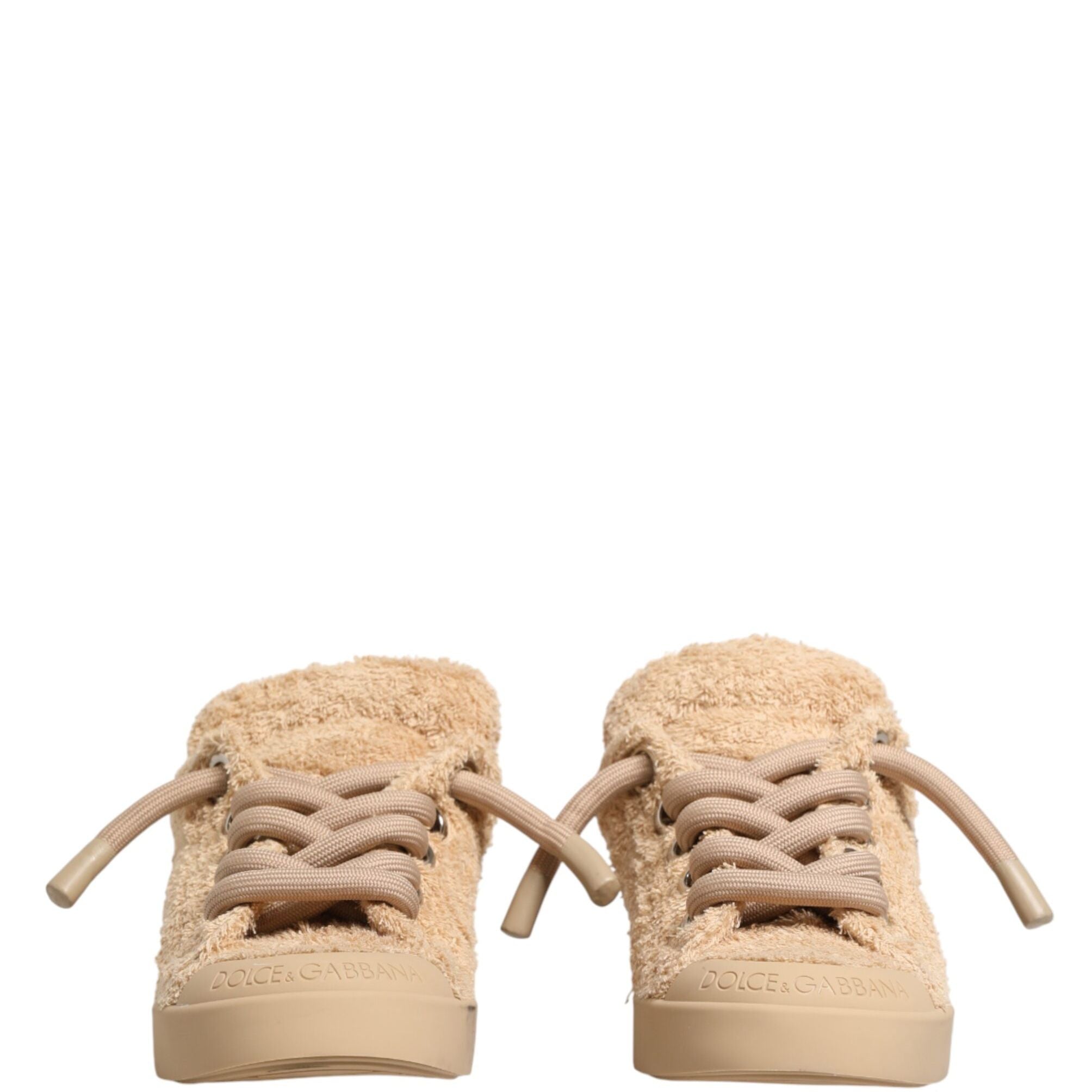 Dolce & Gabbana Shoes Beige Faux Shearling Low Top Sneakers