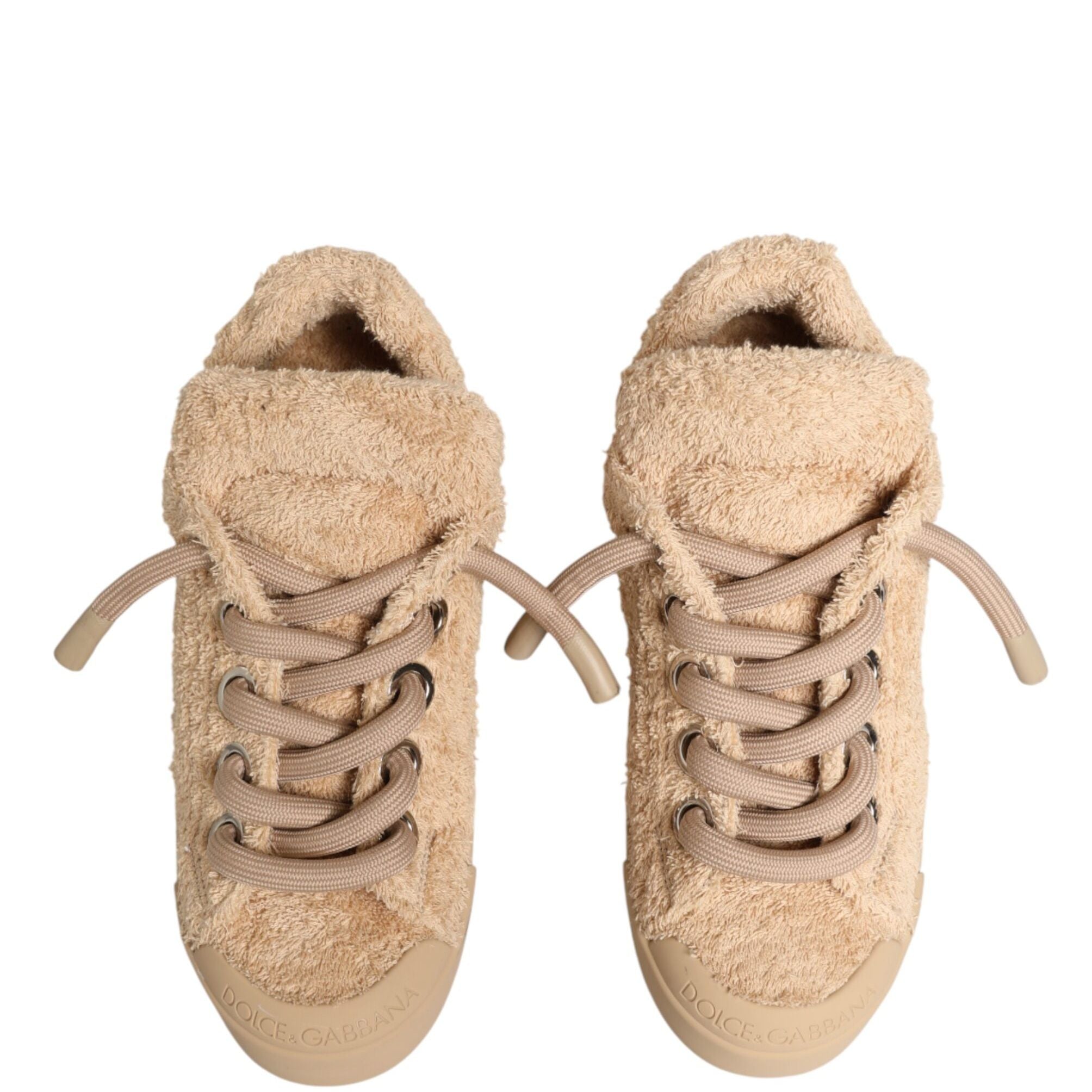 Dolce & Gabbana Shoes Beige Faux Shearling Low Top Sneakers