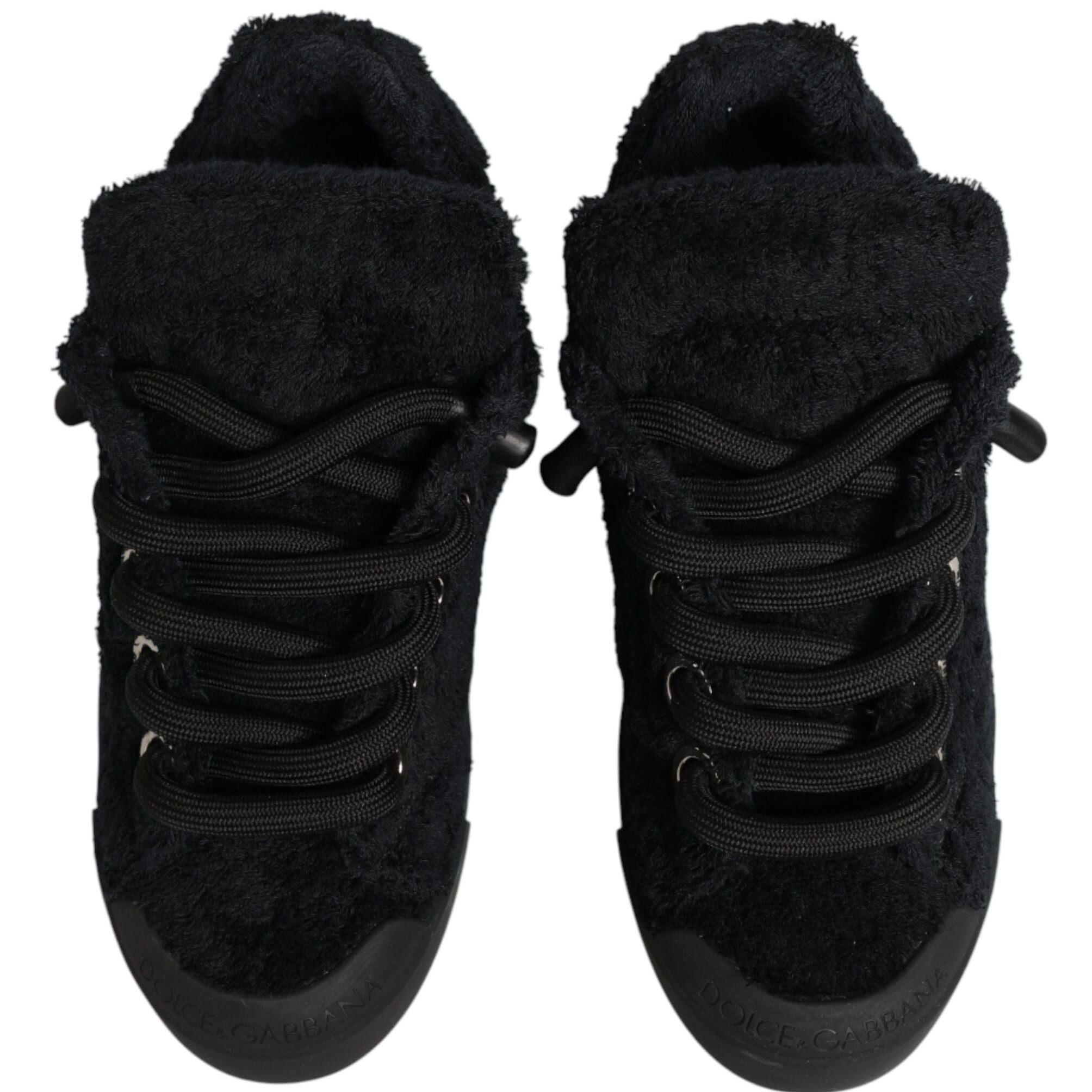Dolce & Gabbana Black Faux Shearling Low Top Sneakers Shoes
