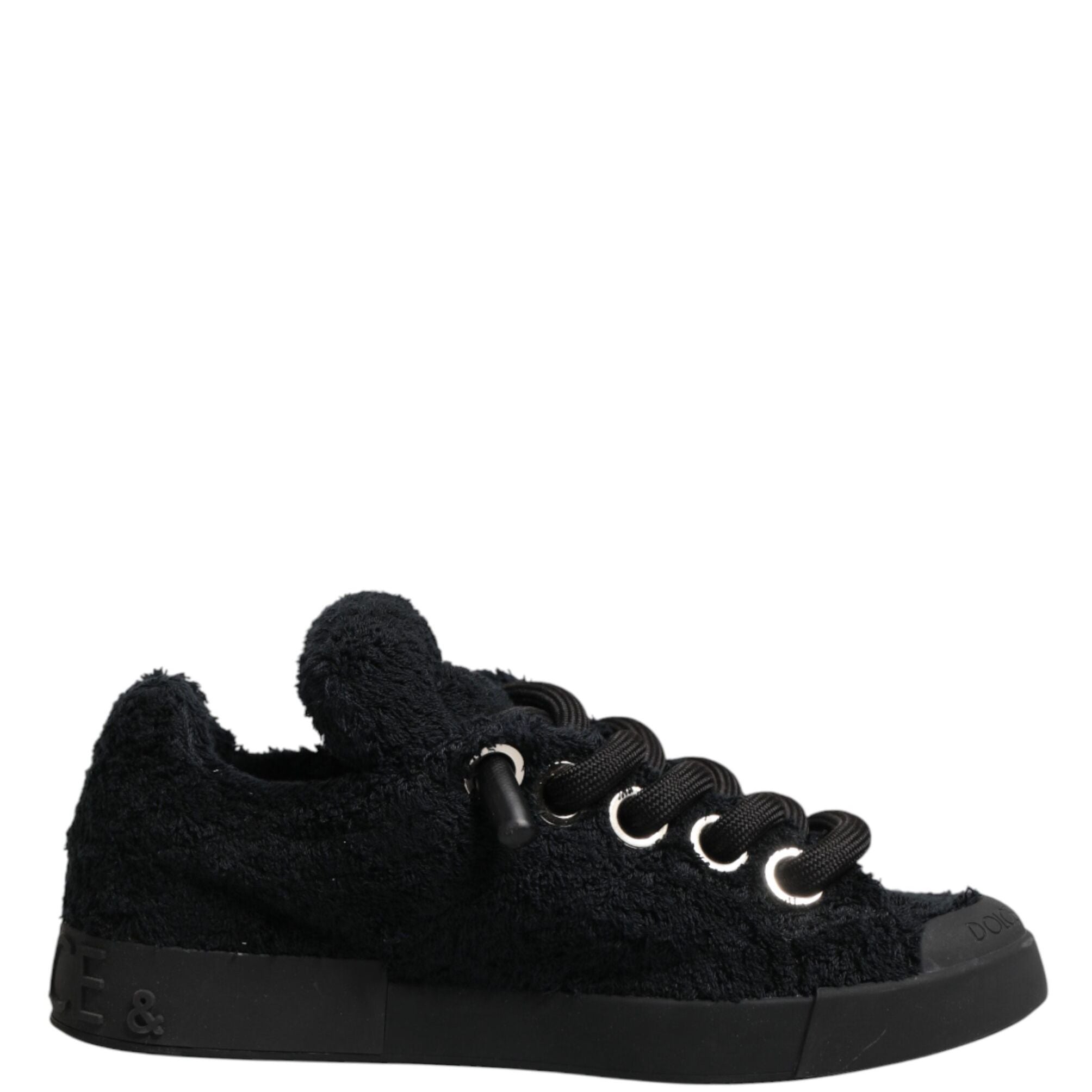 Dolce & Gabbana Black Faux Shearling Low Top Sneakers Shoes