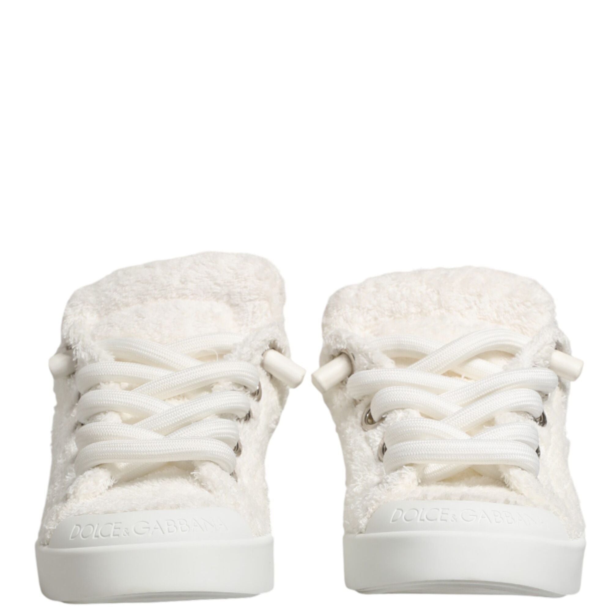 Dolce & Gabbana White Faux Shearling Low Top Sneakers  Shoes