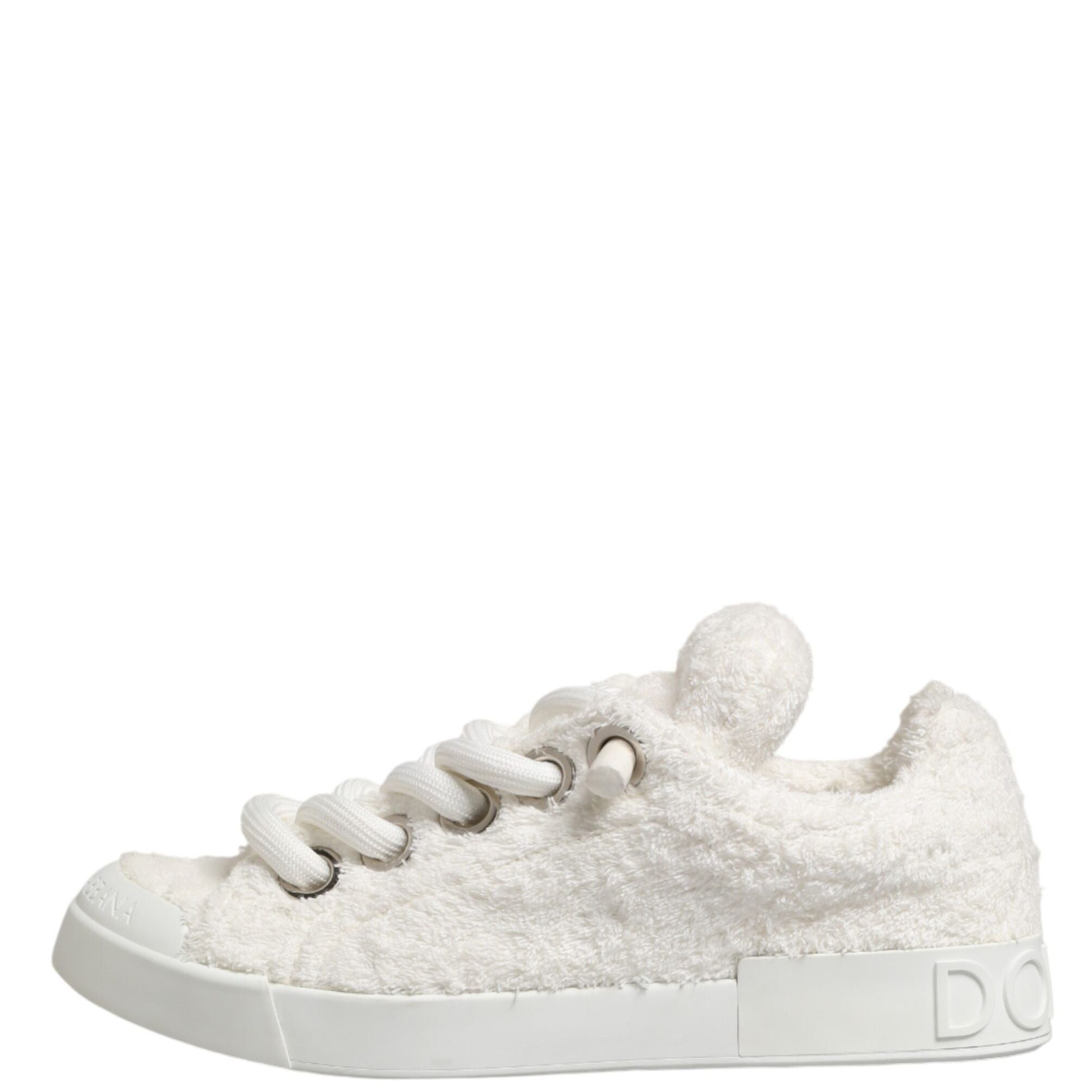 Dolce & Gabbana White Faux Shearling Low Top Sneakers  Shoes