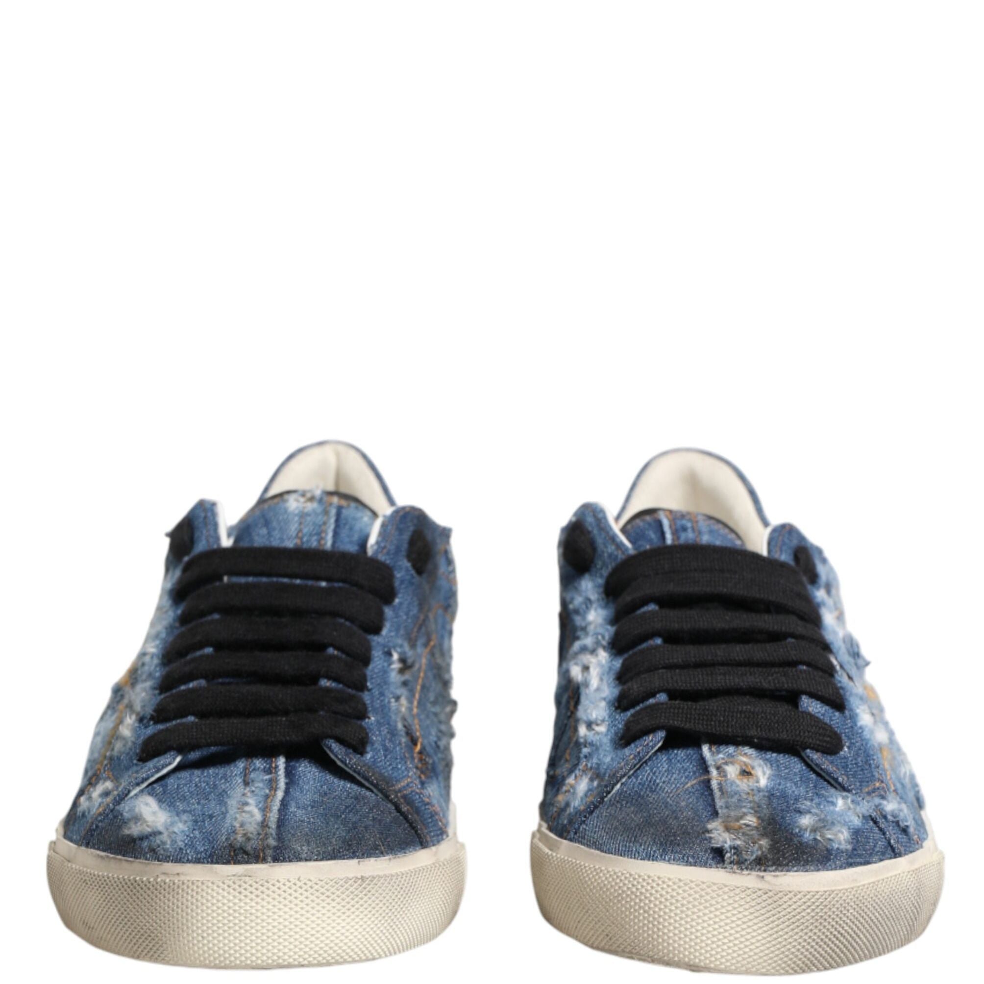 Dolce & Gabbana Blue Distressed Denim Low Top Sneakers Shoes