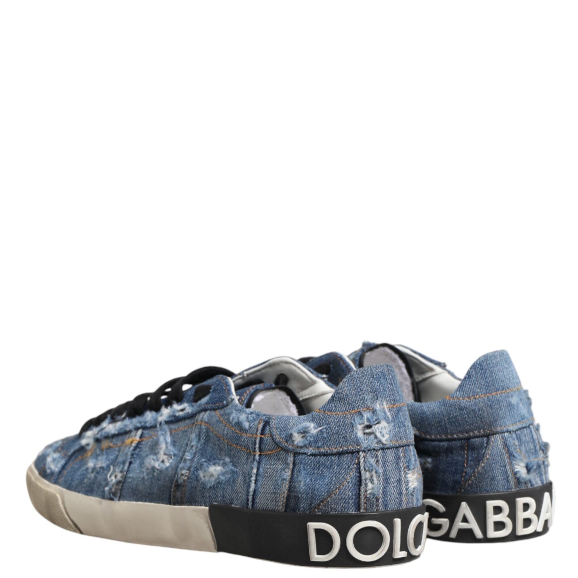 Dolce & Gabbana Blue Distressed Denim Low Top Sneakers Shoes