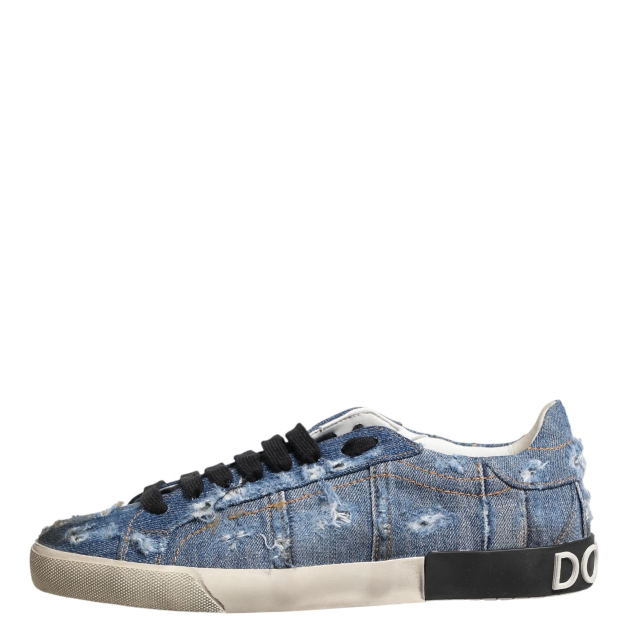 Dolce & Gabbana Blue Distressed Denim Low Top Sneakers Shoes