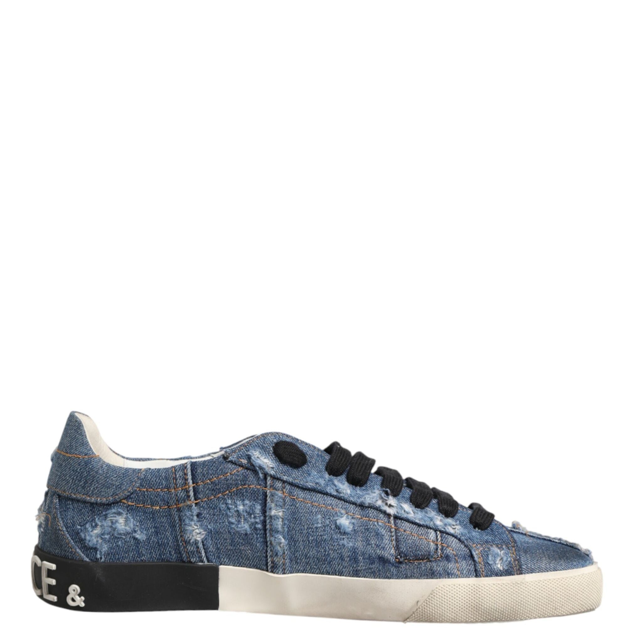Dolce & Gabbana Blue Distressed Denim Low Top Sneakers Shoes