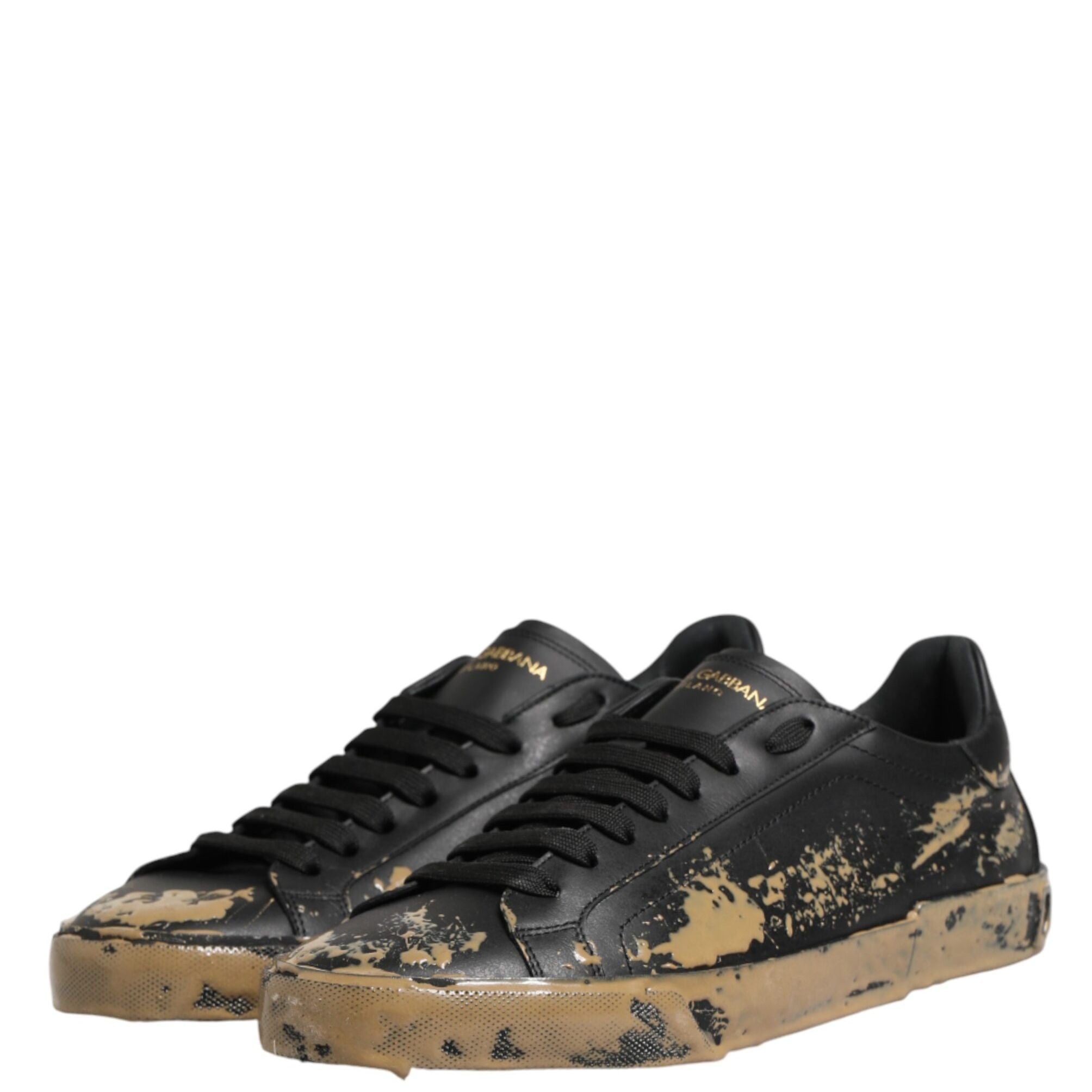 Dolce & Gabbana Black Portofino Mud Effect Low Top Sneakers Shoes