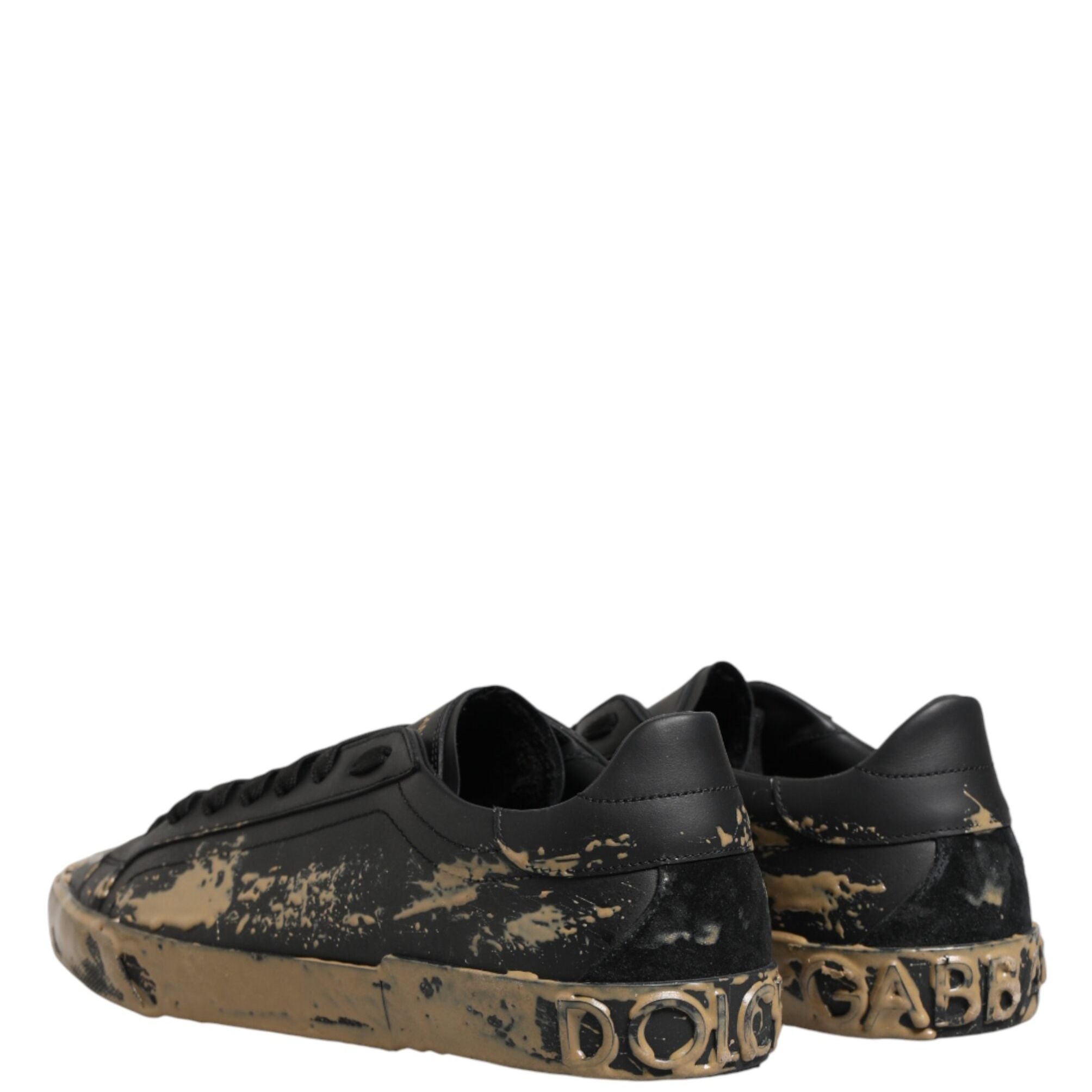 Dolce & Gabbana Black Portofino Mud Effect Low Top Sneakers Shoes