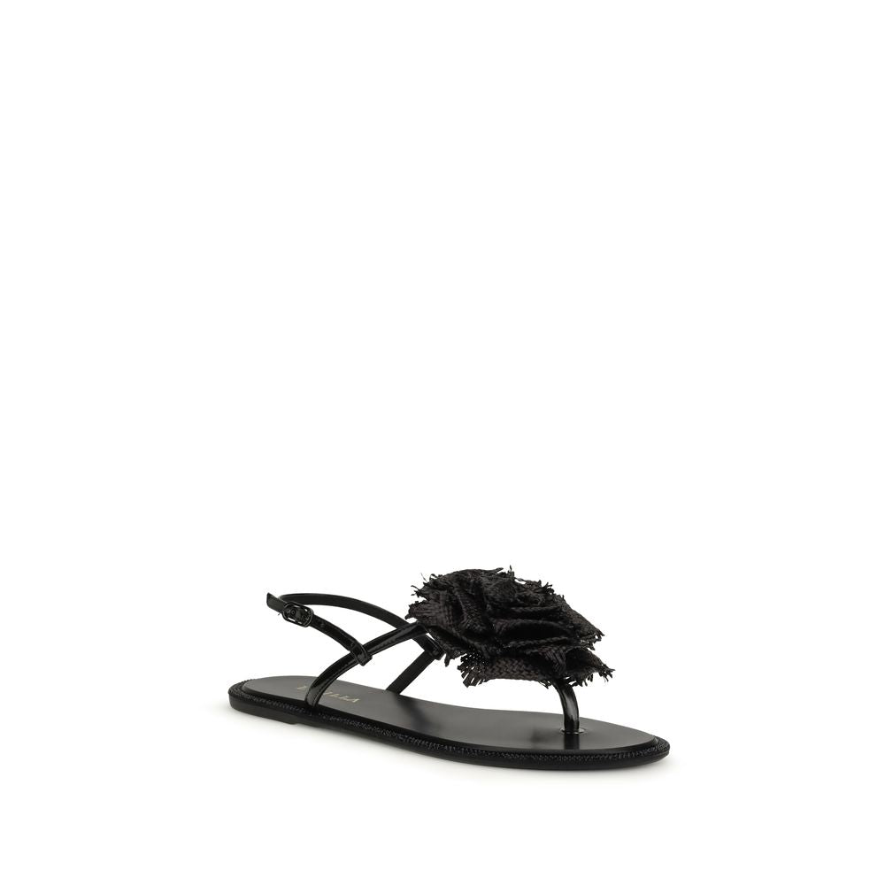 LE SILLA Black Calf Leather Bos Taurus Flat Sandals