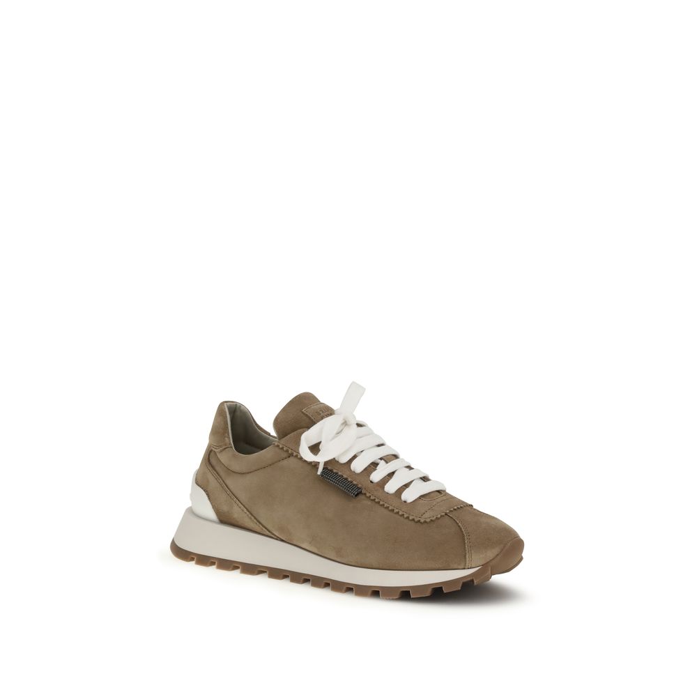 Brunello Cucinelli Beige Calf Leather Bos Taurus Platform Sneakers