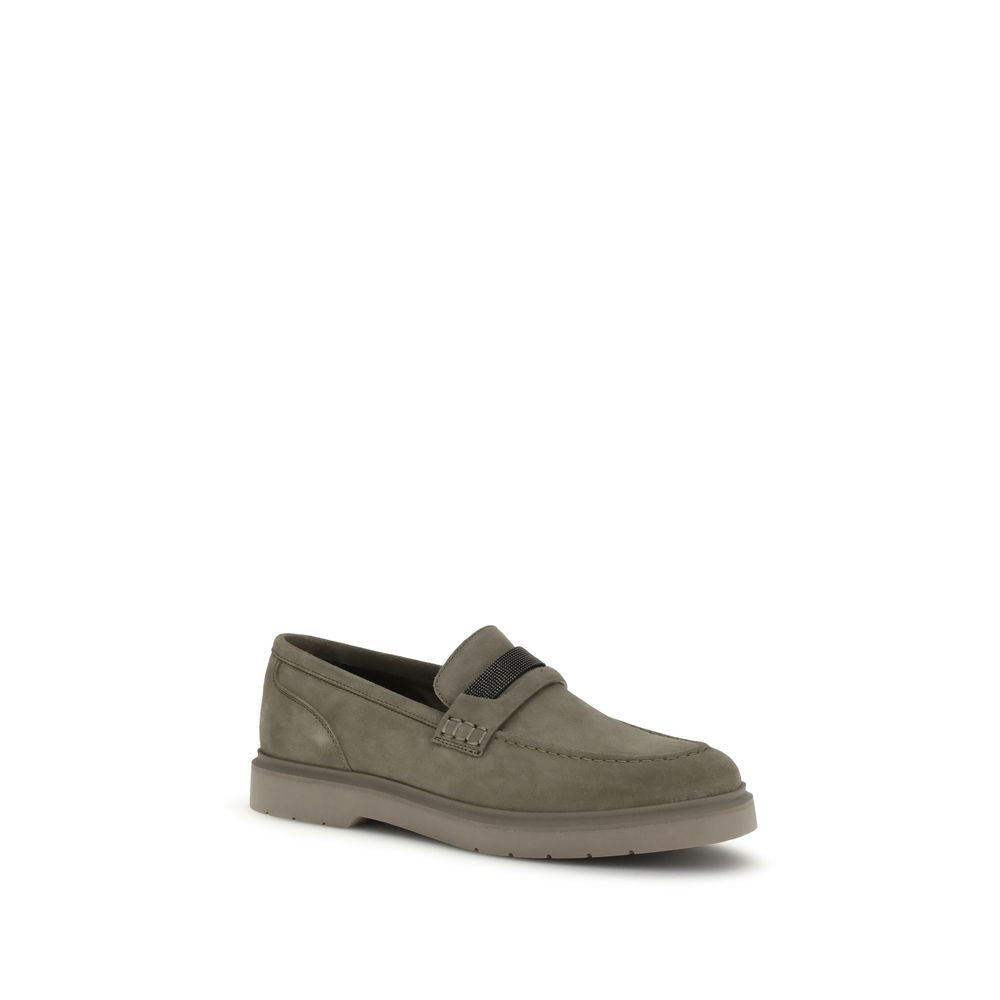 Brunello Cucinelli Beige Calf Leather Bos Taurus Slip-On Loafers