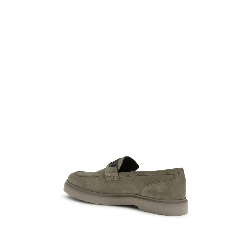 Brunello Cucinelli Beige Calf Leather Bos Taurus Slip-On Loafers